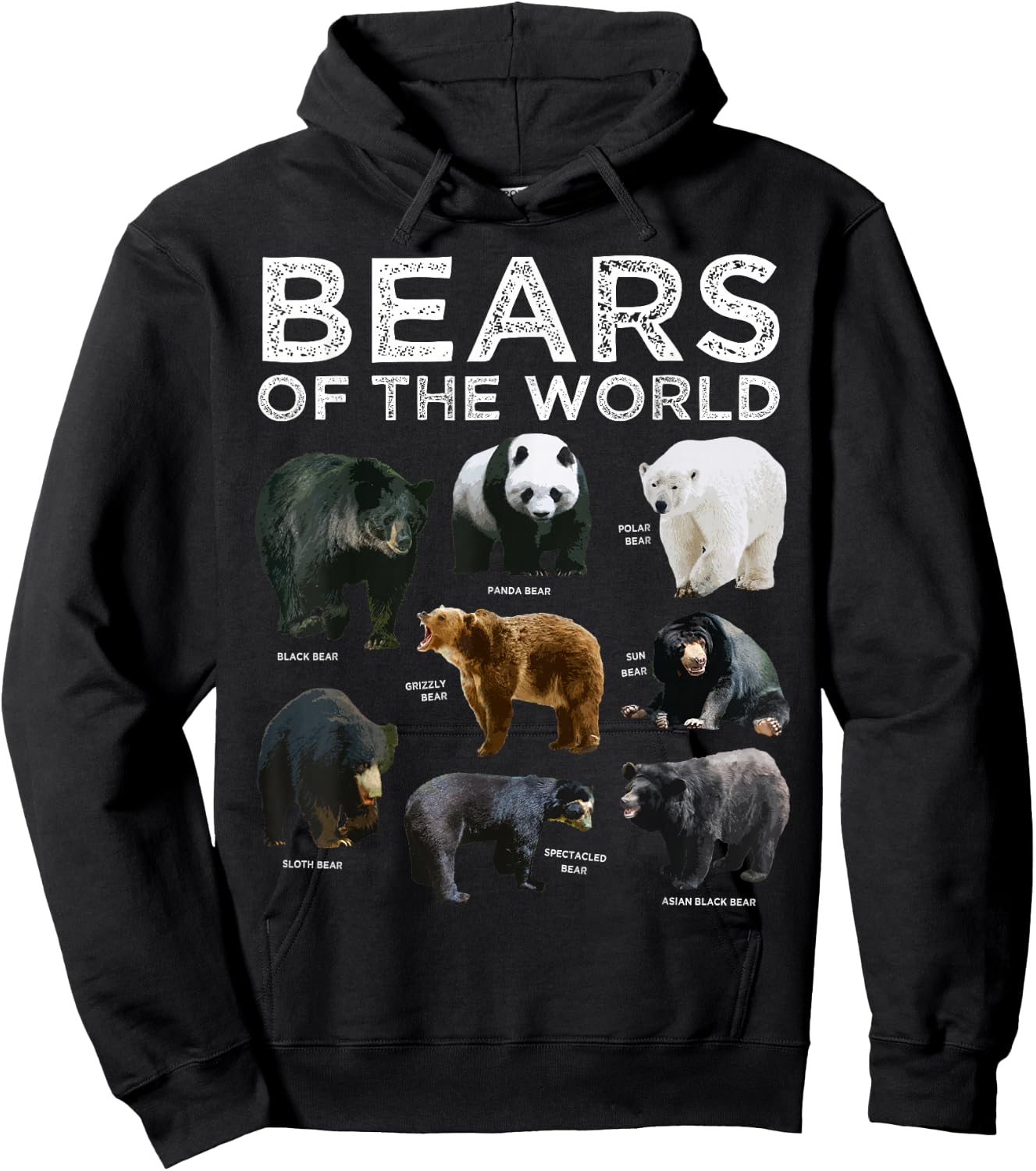 Eight Bears of the World Panda Polar Grizzly Black Cute Hoodie - Hoodie | Black