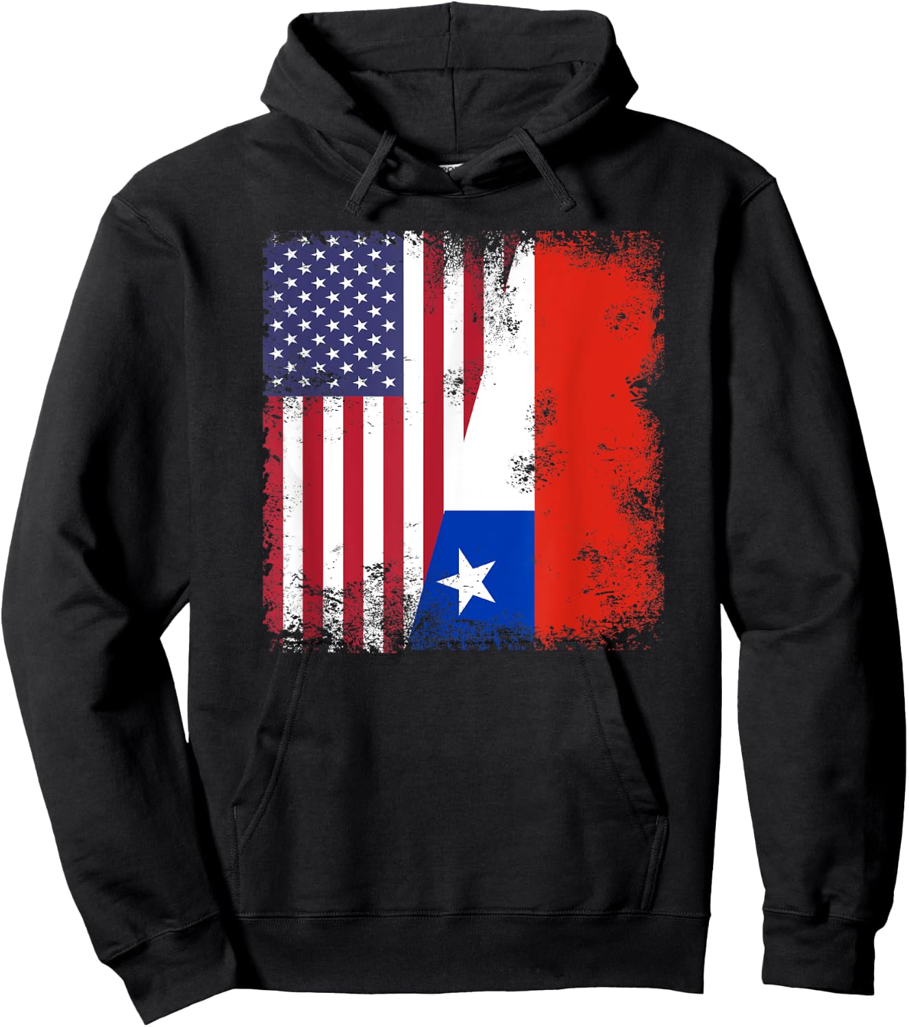 Half Chilean Flag | Vintage Chile USA Gift Hoodie - Hoodie | Black