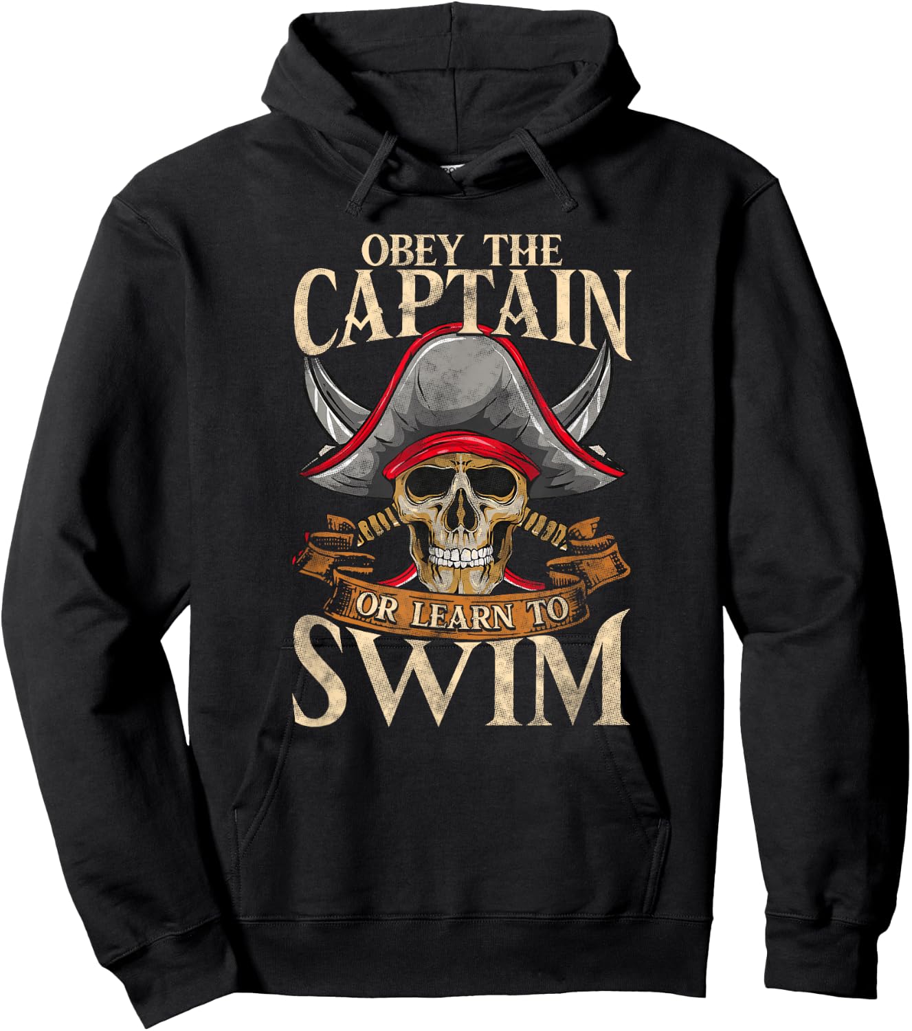 Obey The Captain Or Learn To Swim Pirate Themed Sayings Hoodie - Hoodie | Black