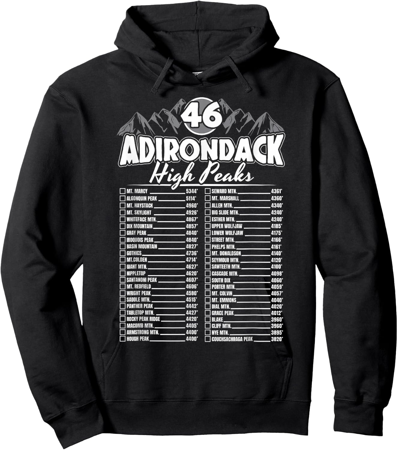 46 Adirondack Mountain Climbing Checklist Hoodie - Hoodie | Black