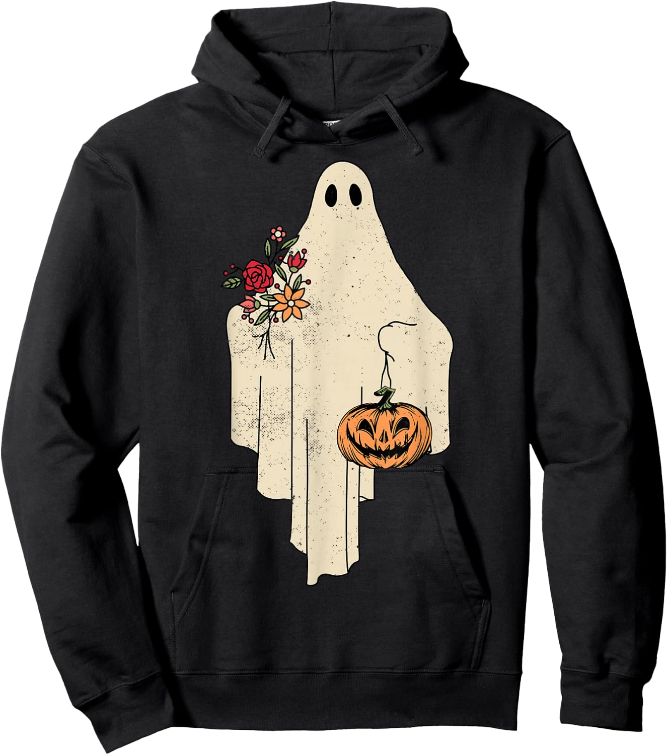 Vintage Floral Ghost Cute Halloween Costume Funny Graphic Hoodie - Hoodie | Black