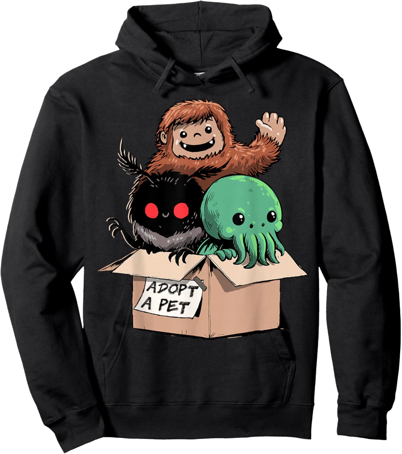 Adopt A Pet Shirt Creepy Monsters Bigfoot Mothman Cthulhu Hoodie - Hoodie | Black