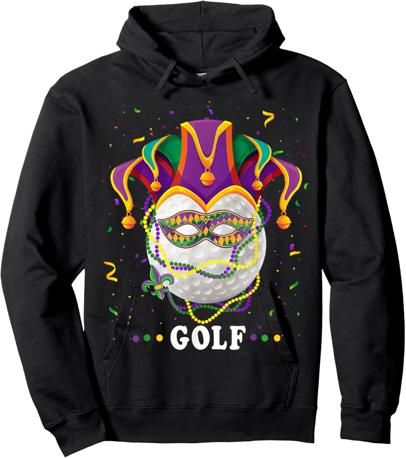 Golf Wearing Jester Hat Masked Beads Mardi Gras Golf Women Hoodie - Hoodie | Black