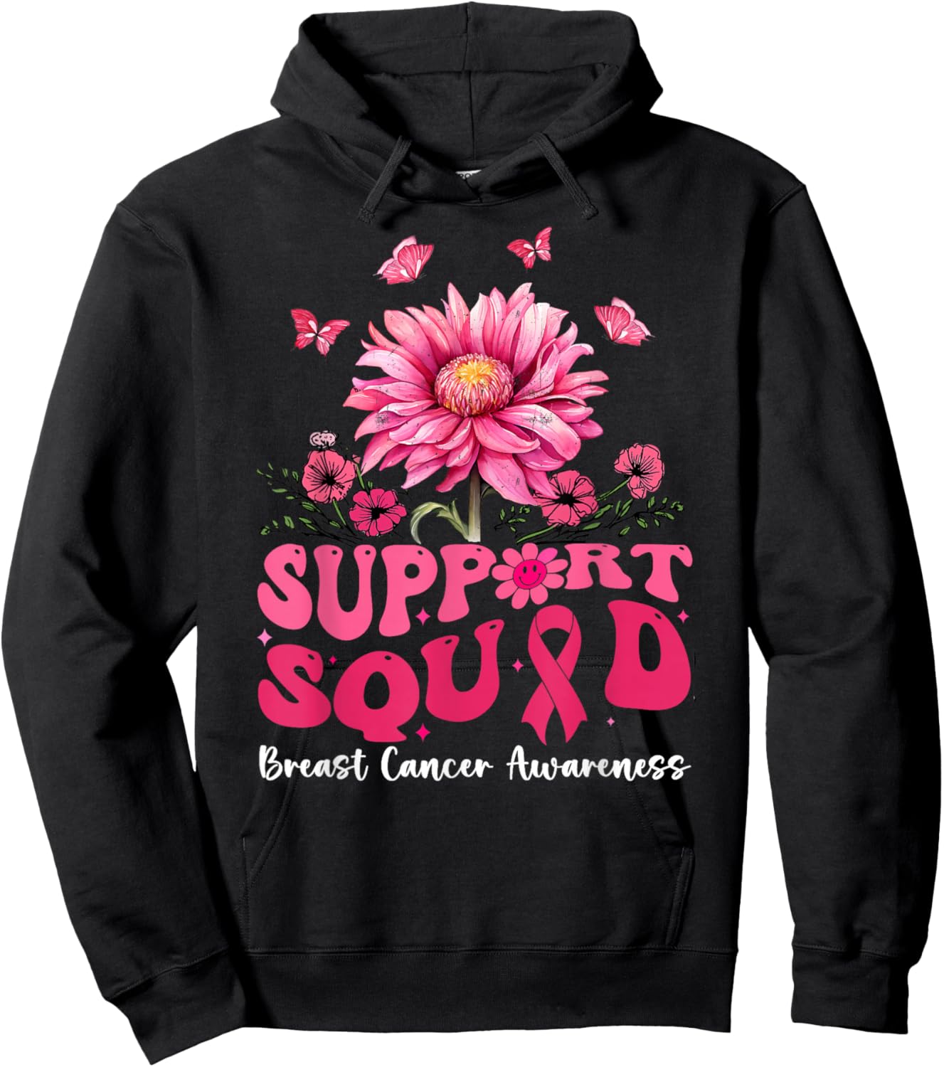 Breast Cancer Shirts , Support Squad Sunflower Hoodie - Hoodie | Black