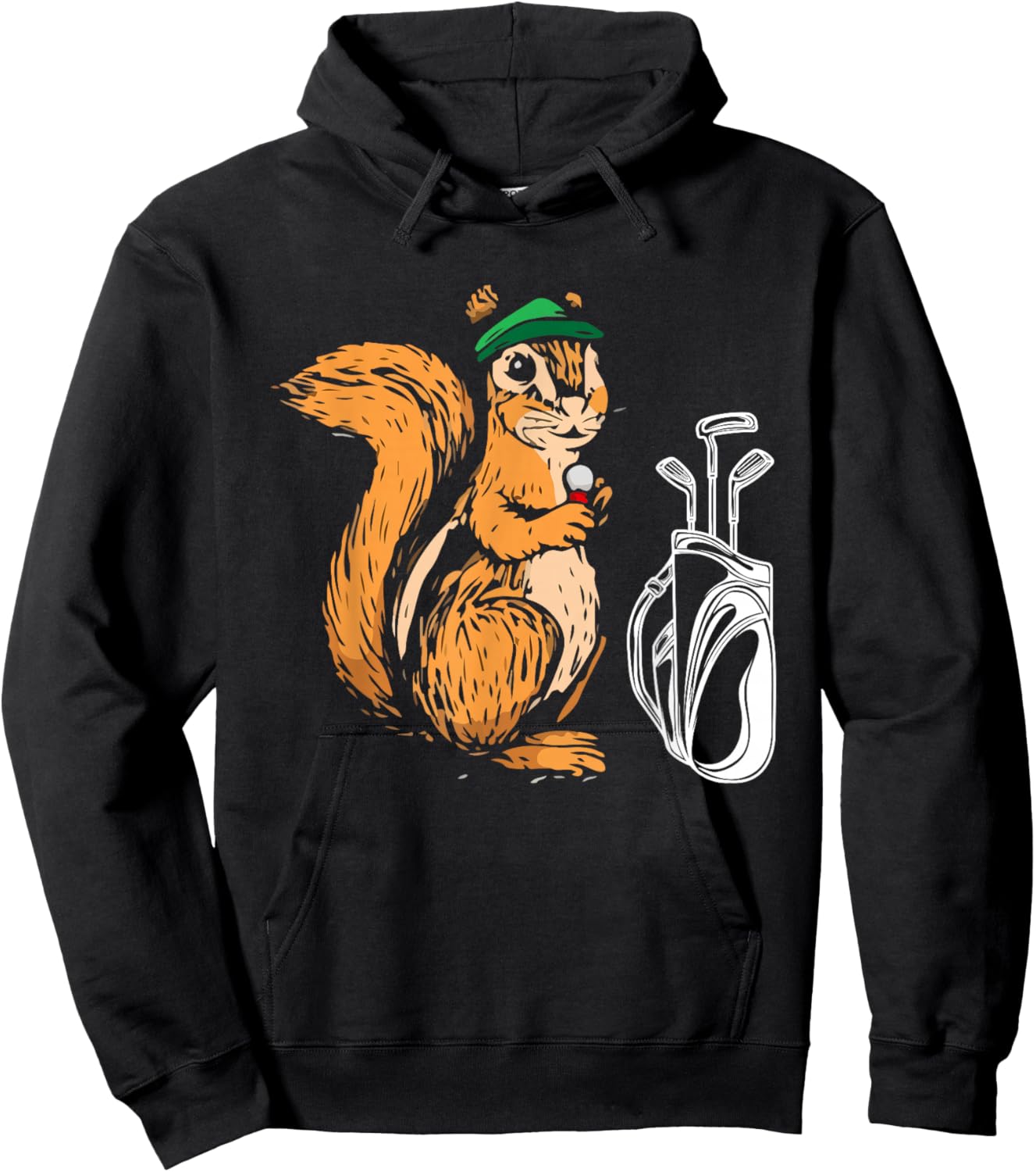 Squirrel Who Is Playing Golf - Golfer Squirrel Golf Player Hoodie - Hoodie | Black