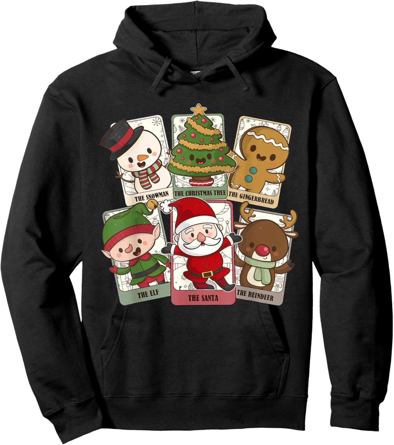 Retro Tarot Card Christmas Santa Elf Reindeer Gingerbread Hoodie - Hoodie | Black