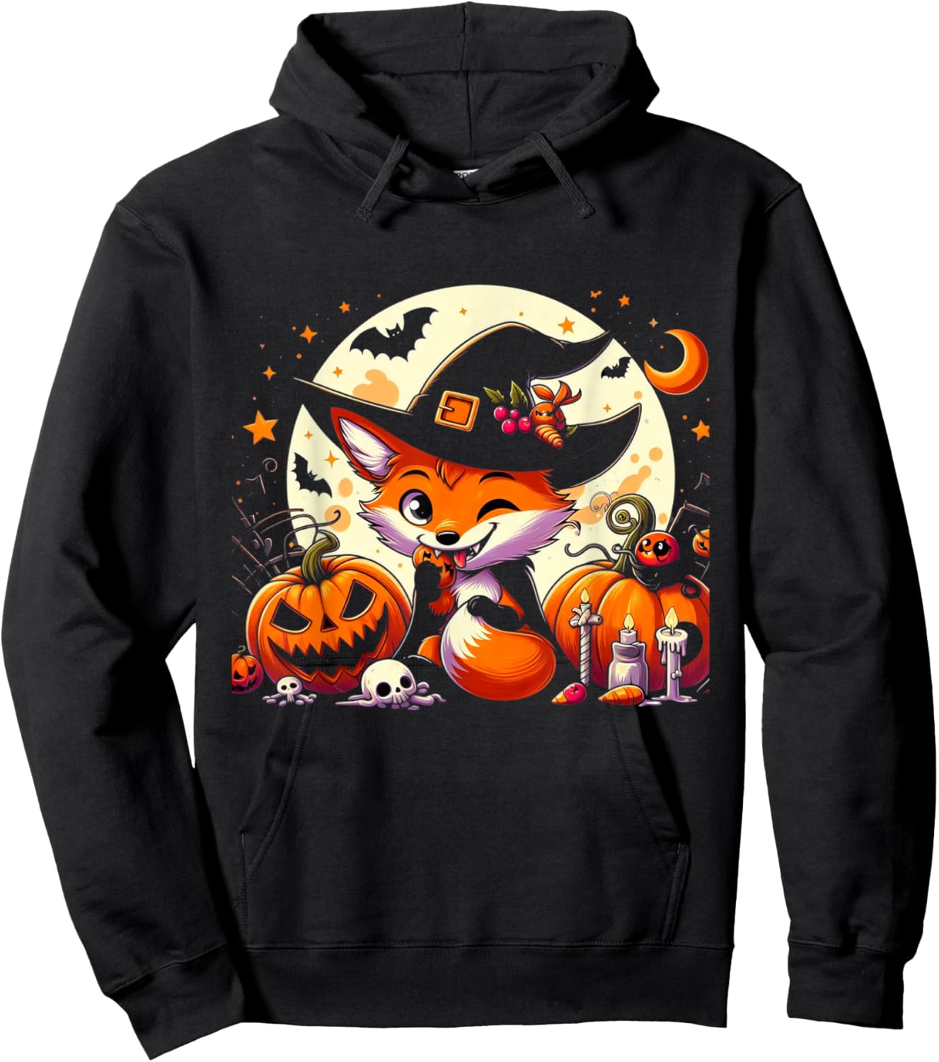 Halloween Fox Witch Pumpkin Fox Hoodie - Hoodie | Black