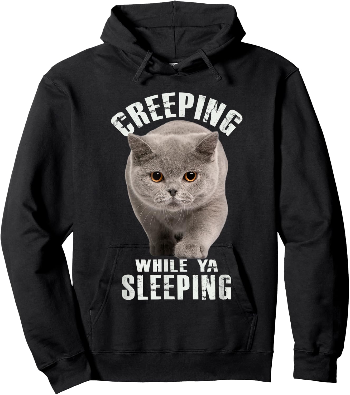 Funny British Shorthair Cat Shirt Creeping While Ya Sleeping Hoodie - Hoodie | Black