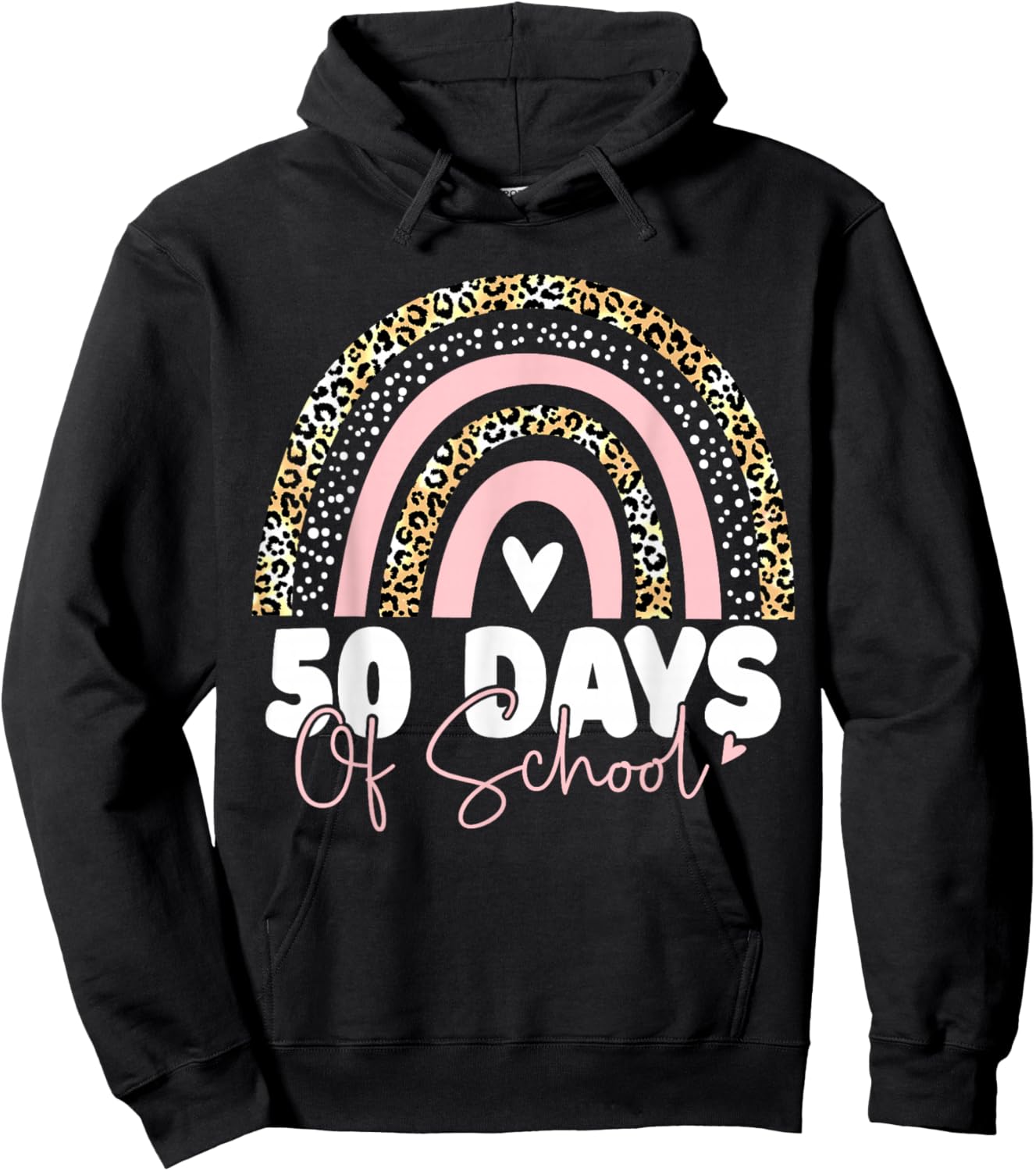 50th Day of School Teacher Rainbow Leopard 50 Days Smarter Hoodie - Hoodie | Black