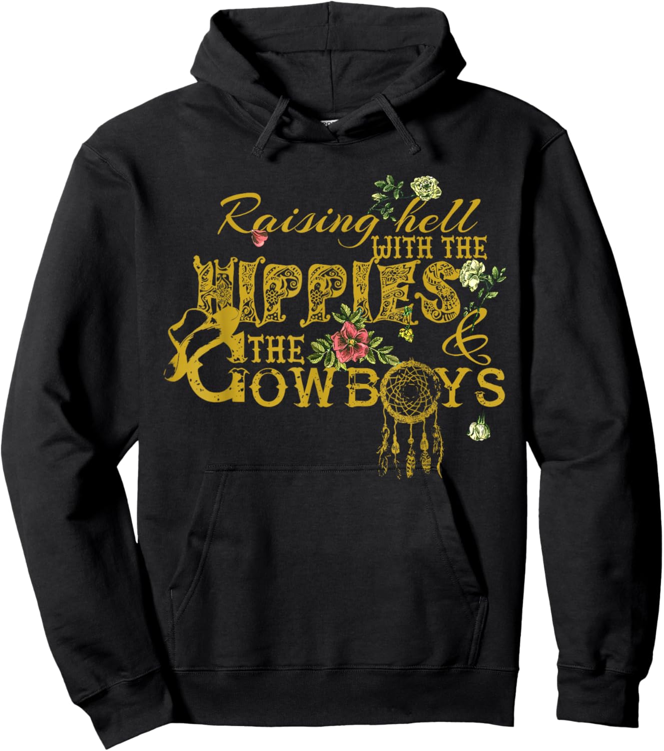 Raising Hell With The Hippies The Cowboys Black X-Small Vintage Casual Hoodie - Hoodie | Black