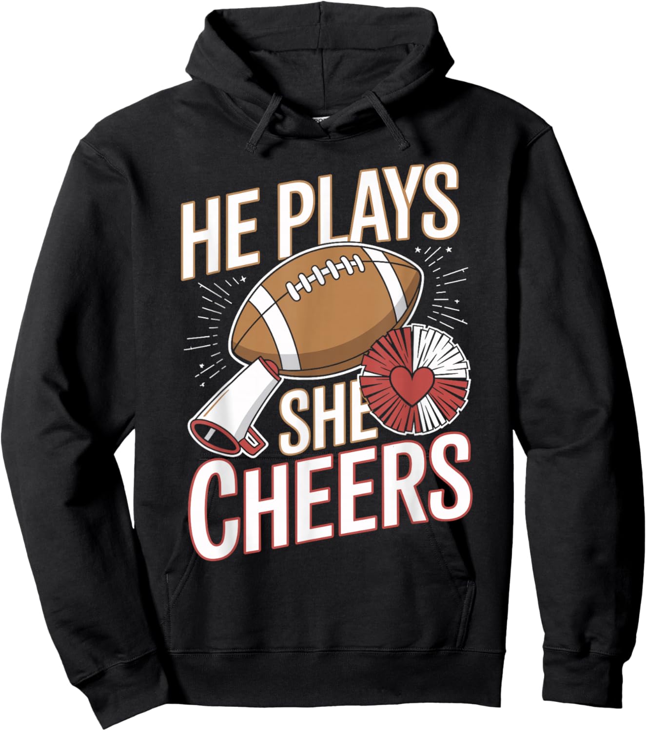 He Plays She Cheers Football Cheerleading Hoodie - Hoodie | Black