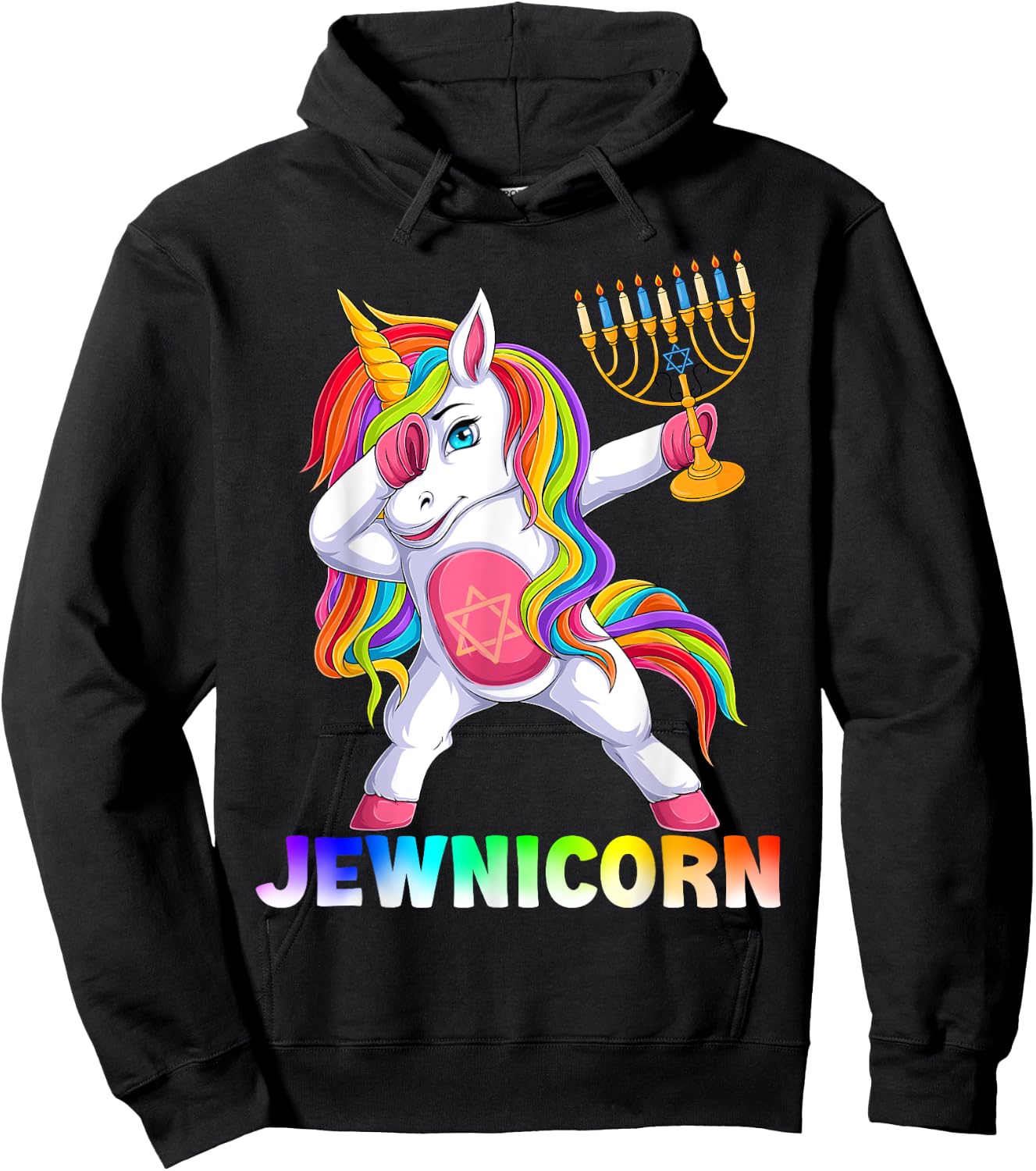 Hanukkah Dabbing Unicorn Jewnicorn Chanukah Jewish Xmas Hoodie - Hoodie | Black