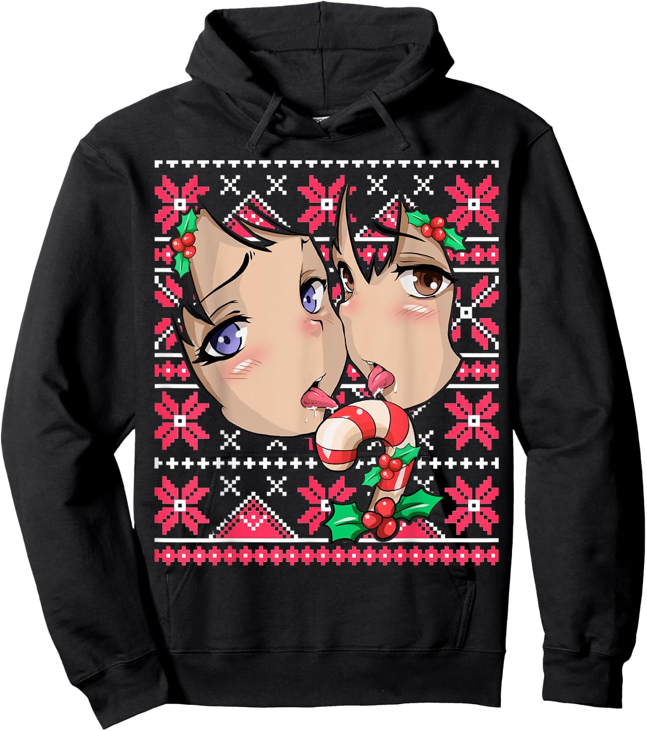 Ugly Christmas Otaku Ahegao Ecchi Etchi Lewd Hentai Kawaii Hoodie - Hoodie | Black