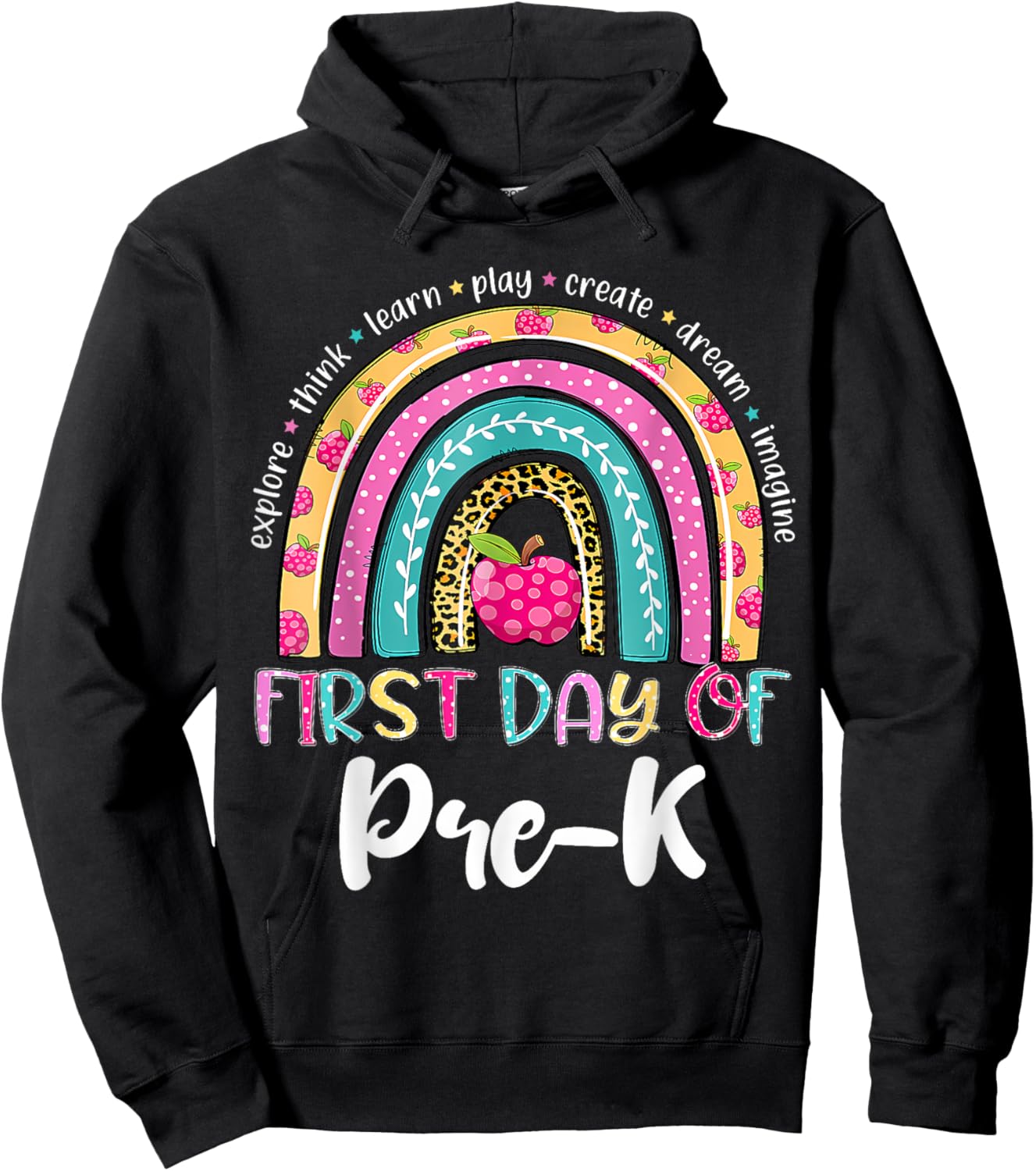 Back To School Shirt Rainbow Happy First Day Of Pre K Gift Hoodie - Hoodie | Black