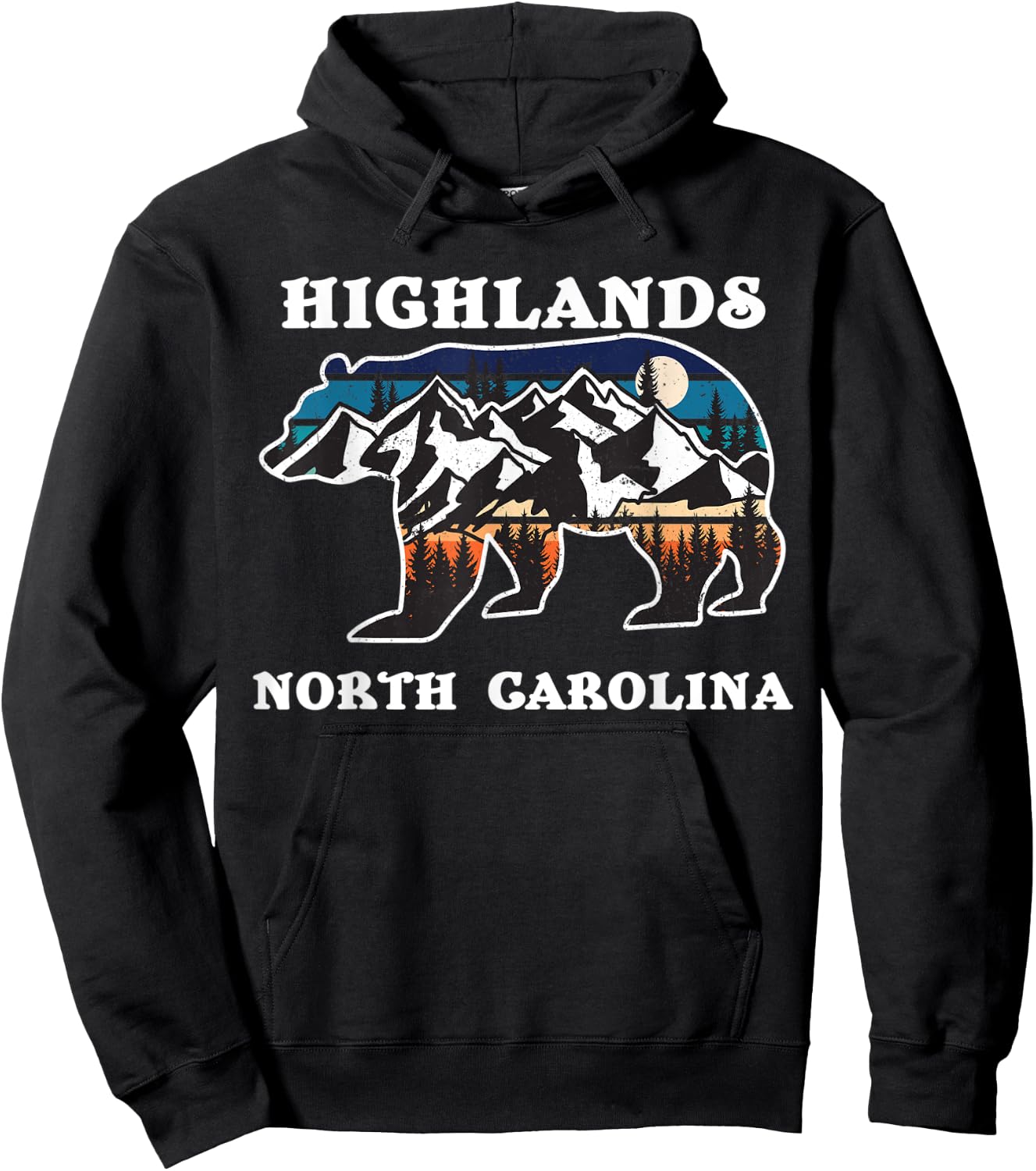 Highlands North Carolina NC State Vintage Retro Bear Graphic Hoodie - Hoodie | Black
