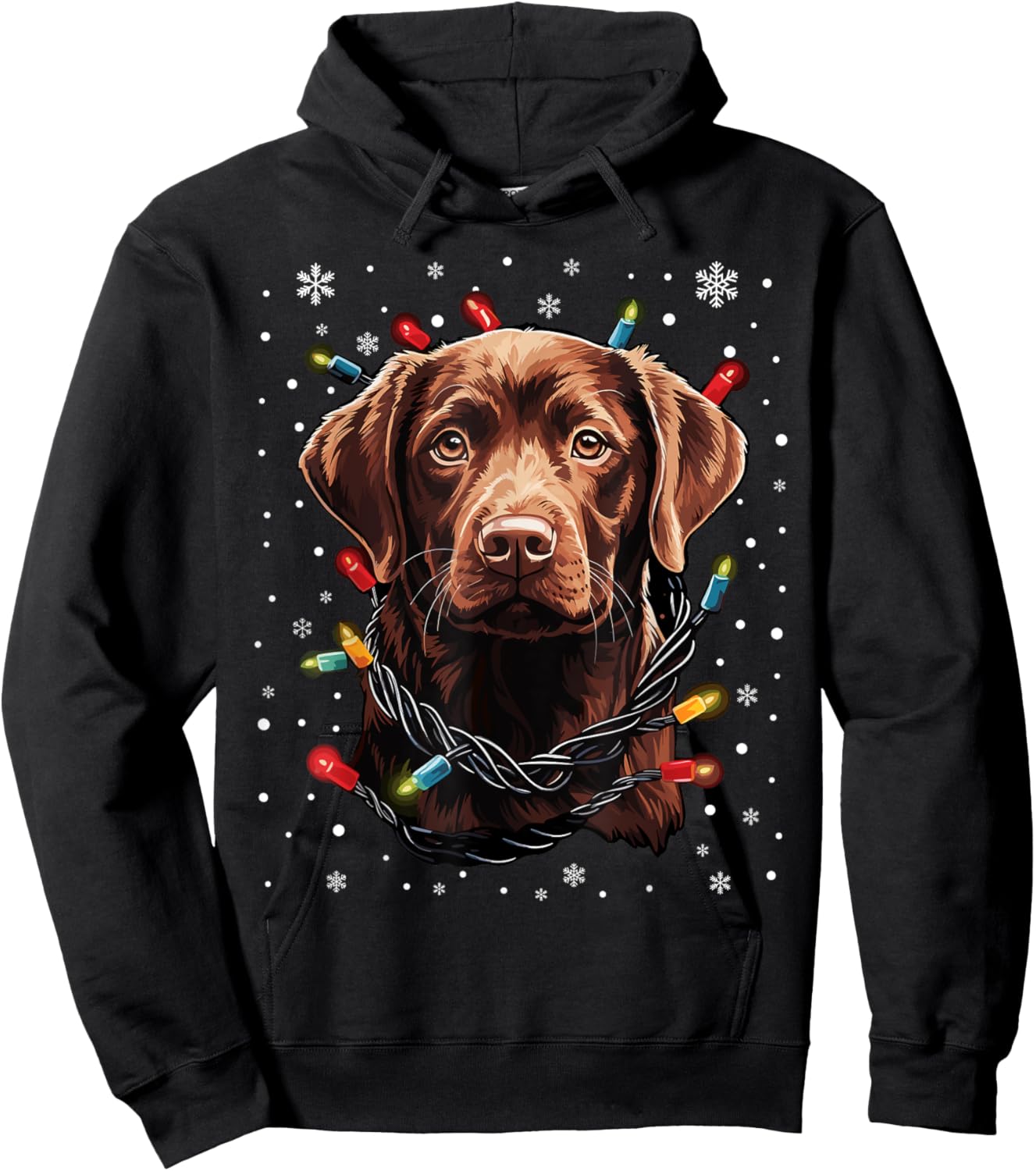 Chocolate Labrador Dog Christmas Lights Santa Hat Xmas Men Women Kids Hoodie - Hoodie | Black