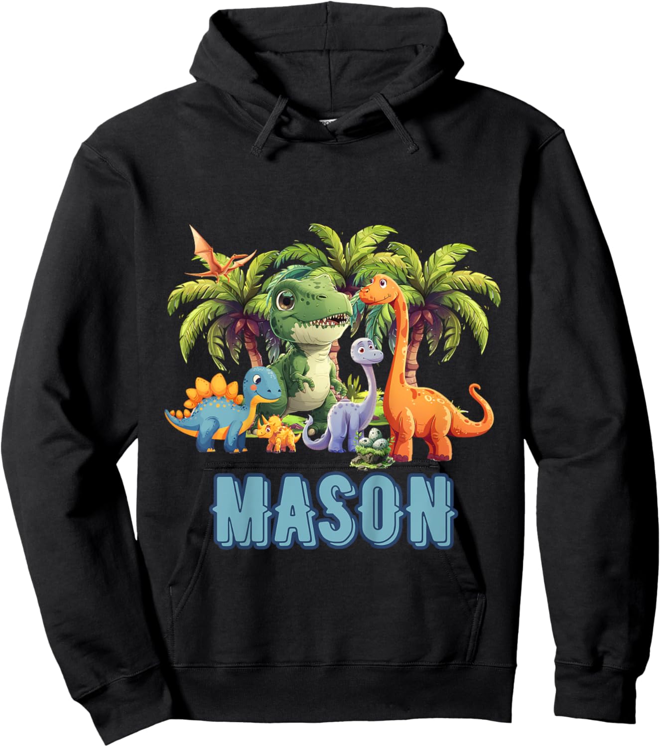 Kids MASON Name Dinosaur Themed Baby Boy Toddler Cute Fun Hoodie - Hoodie | Black