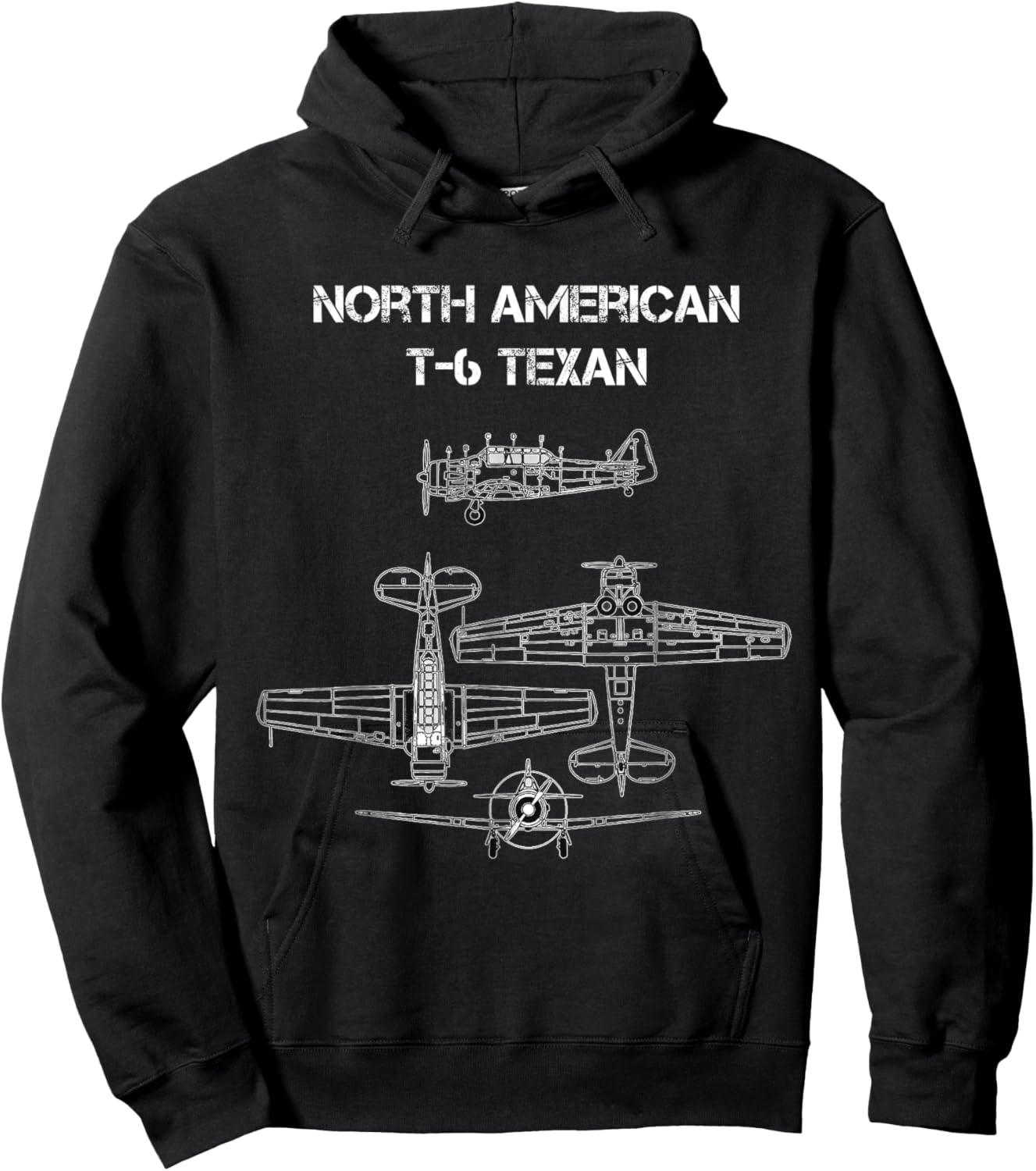 North American T6 Texan Harvard SNJ WW2 Airplane Blueprint Hoodie - Hoodie | Black