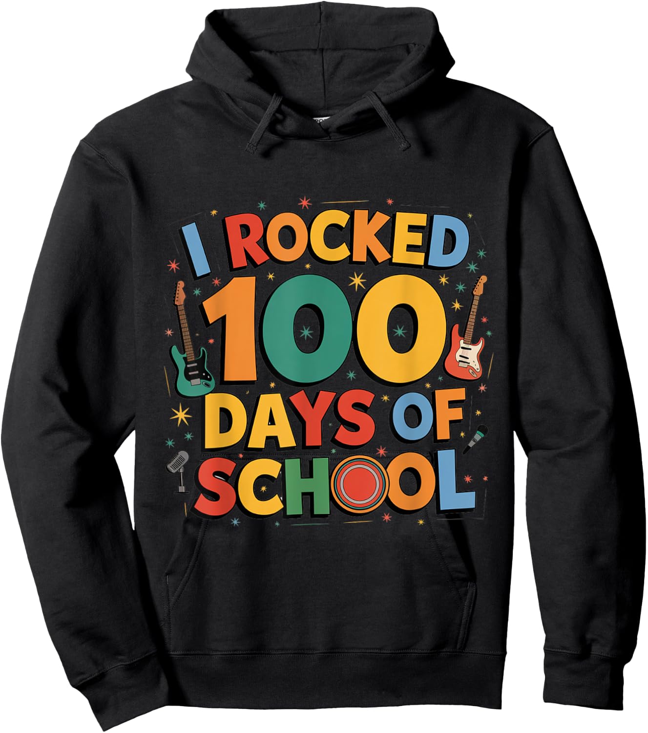 I rocked 100 days of school future rock star music 100th day Hoodie - Hoodie | Black