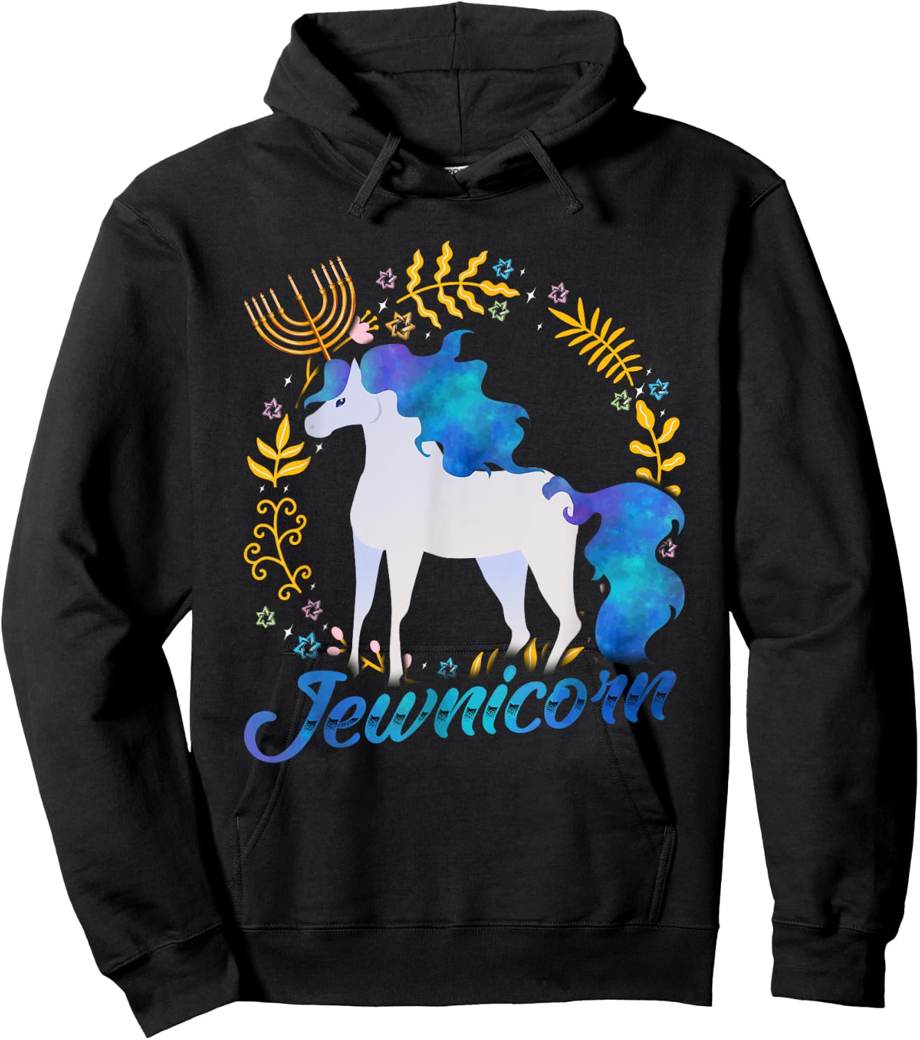 Jewnicorn Funny Jewish Unicorn Chanukah Hanukkah Jew Gift Hoodie - Hoodie | Black