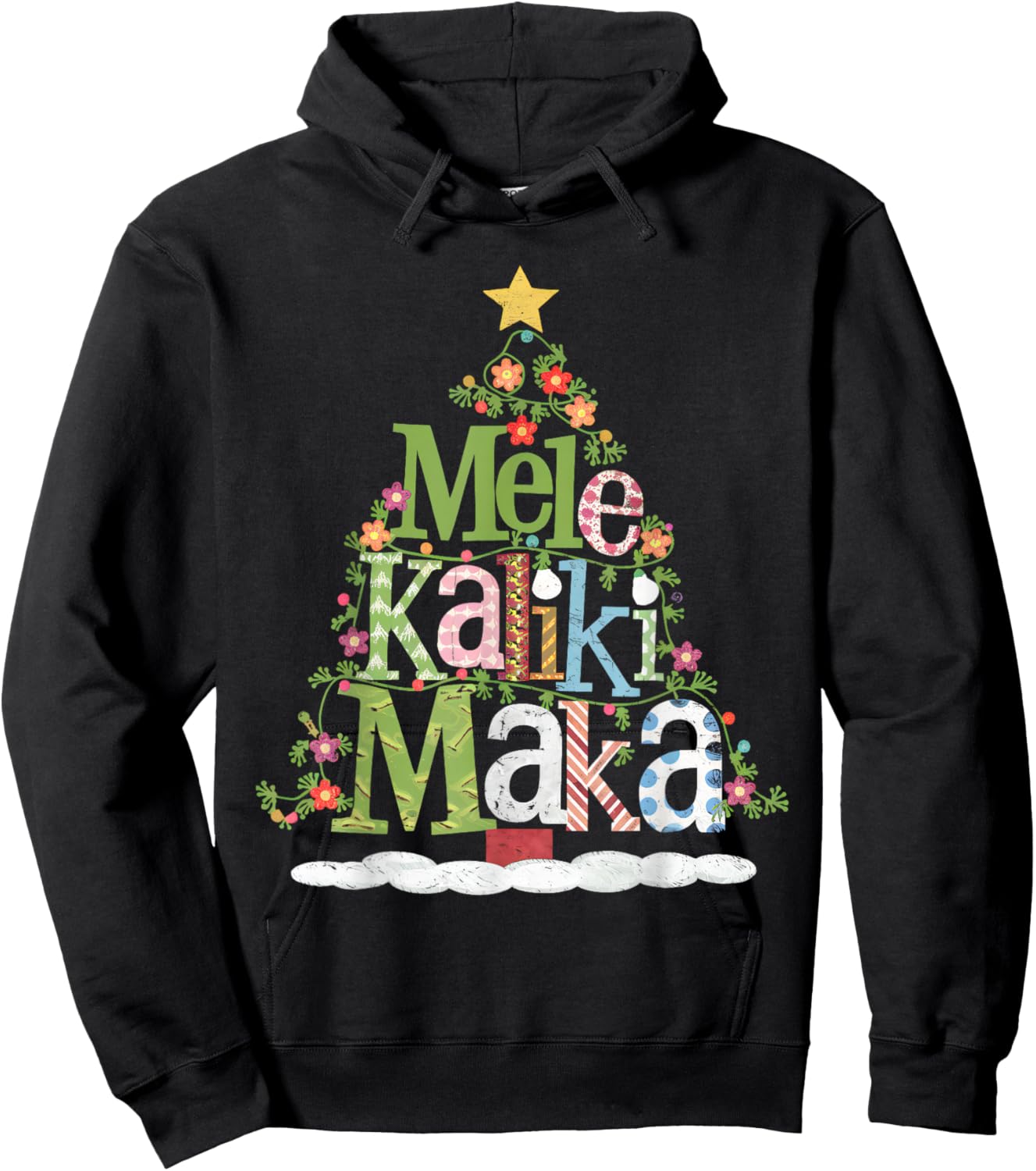 Mele Kalikimaka Tropical Christmas Hawaiian Santa Xmas Tree Hoodie - Hoodie | Black