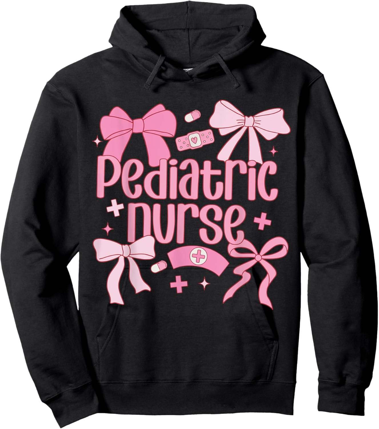 Cute Pink Coquette Bow Pediatric Nurse Hoodie - Hoodie | Black