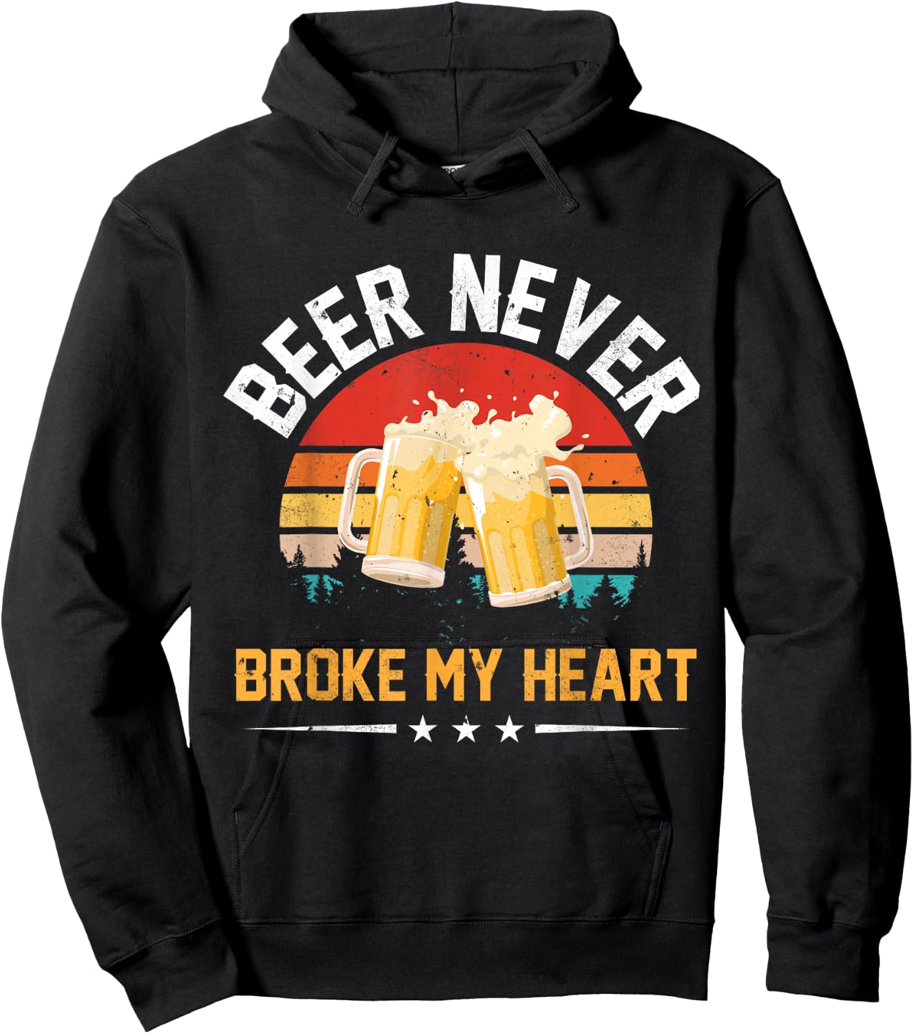 Vintage Beer Never Broke My Heart Funny Drinking Party Gift Hoodie - Hoodie | Black