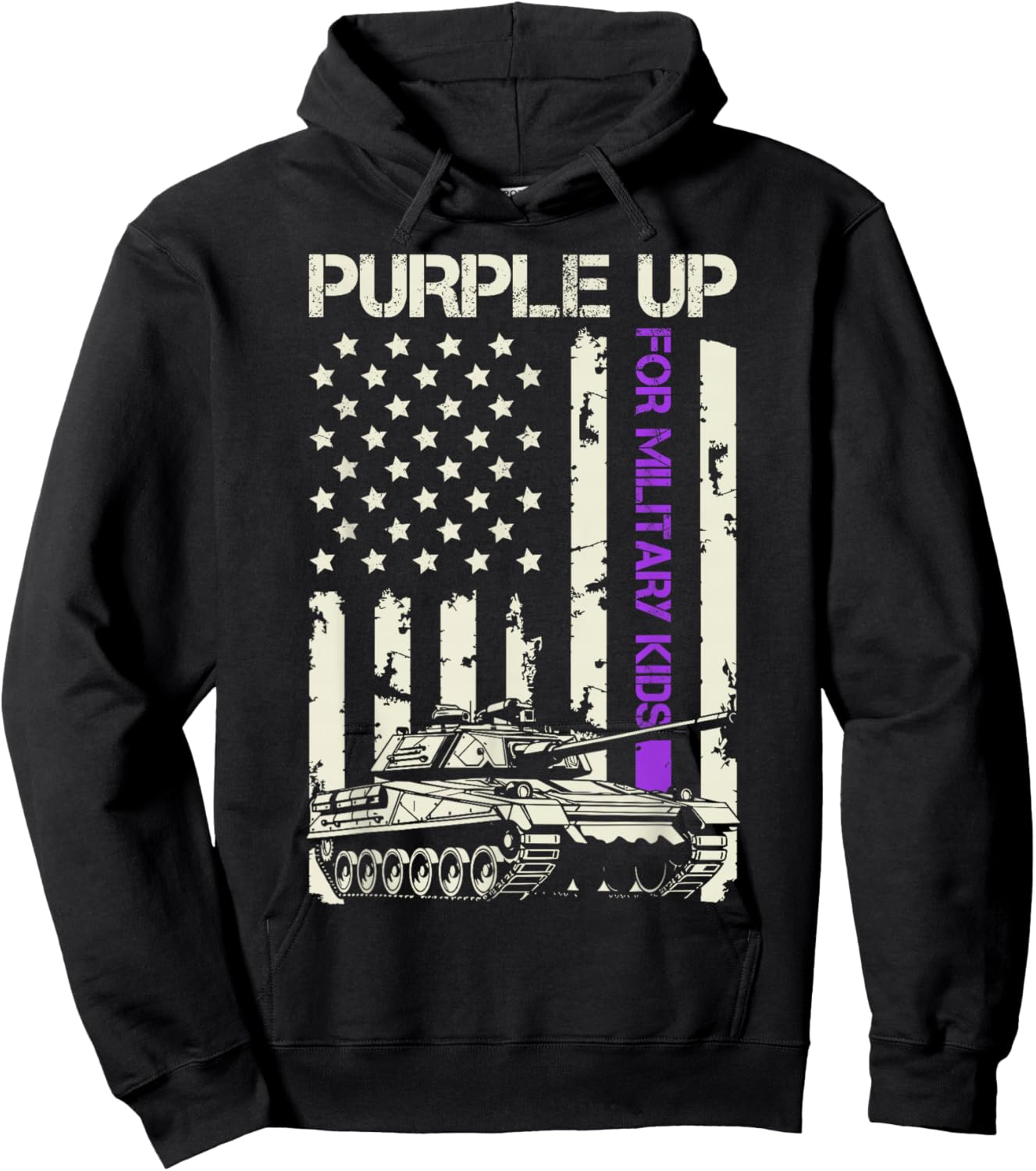 Purple Up For Military Kids USA Flag Military Child Month Hoodie - Hoodie | Black