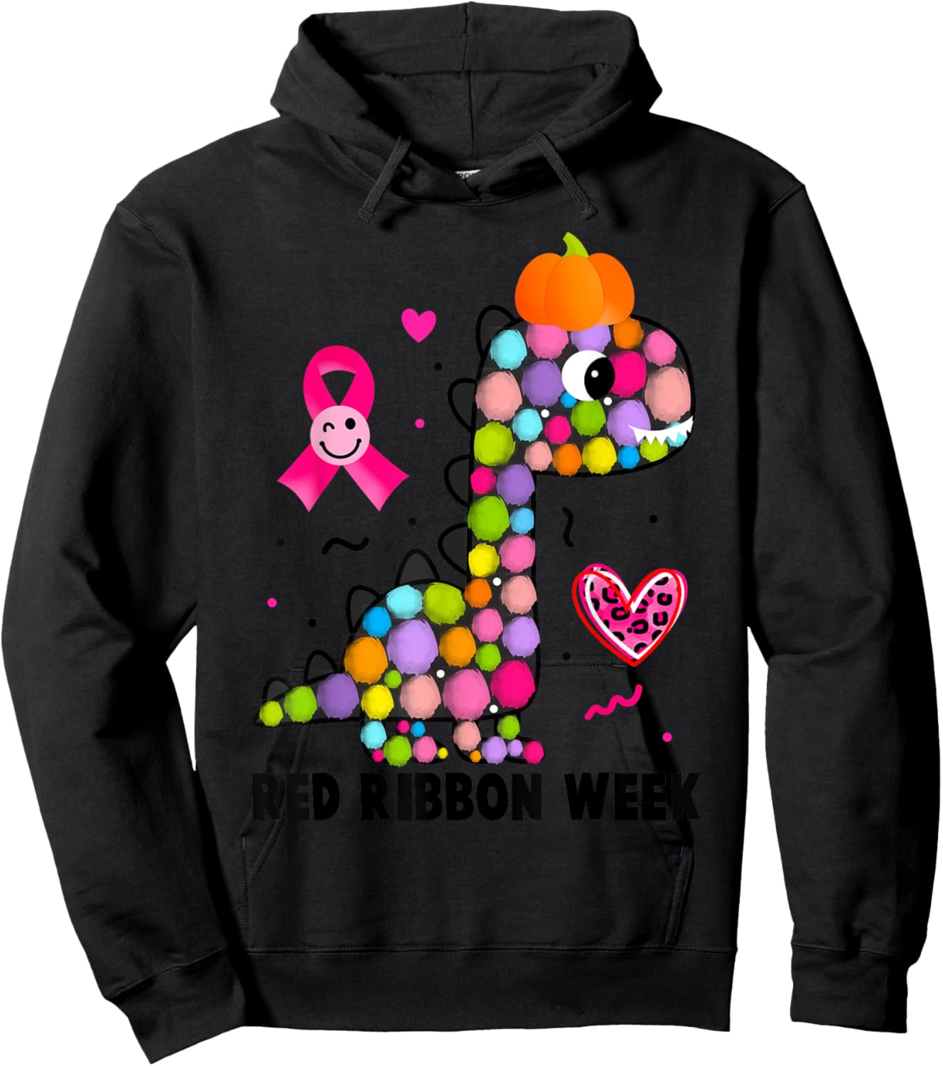 We Wear Red Ribbon Week Awareness Cute Dino Red Ribbon Week Hoodie - Hoodie | Black