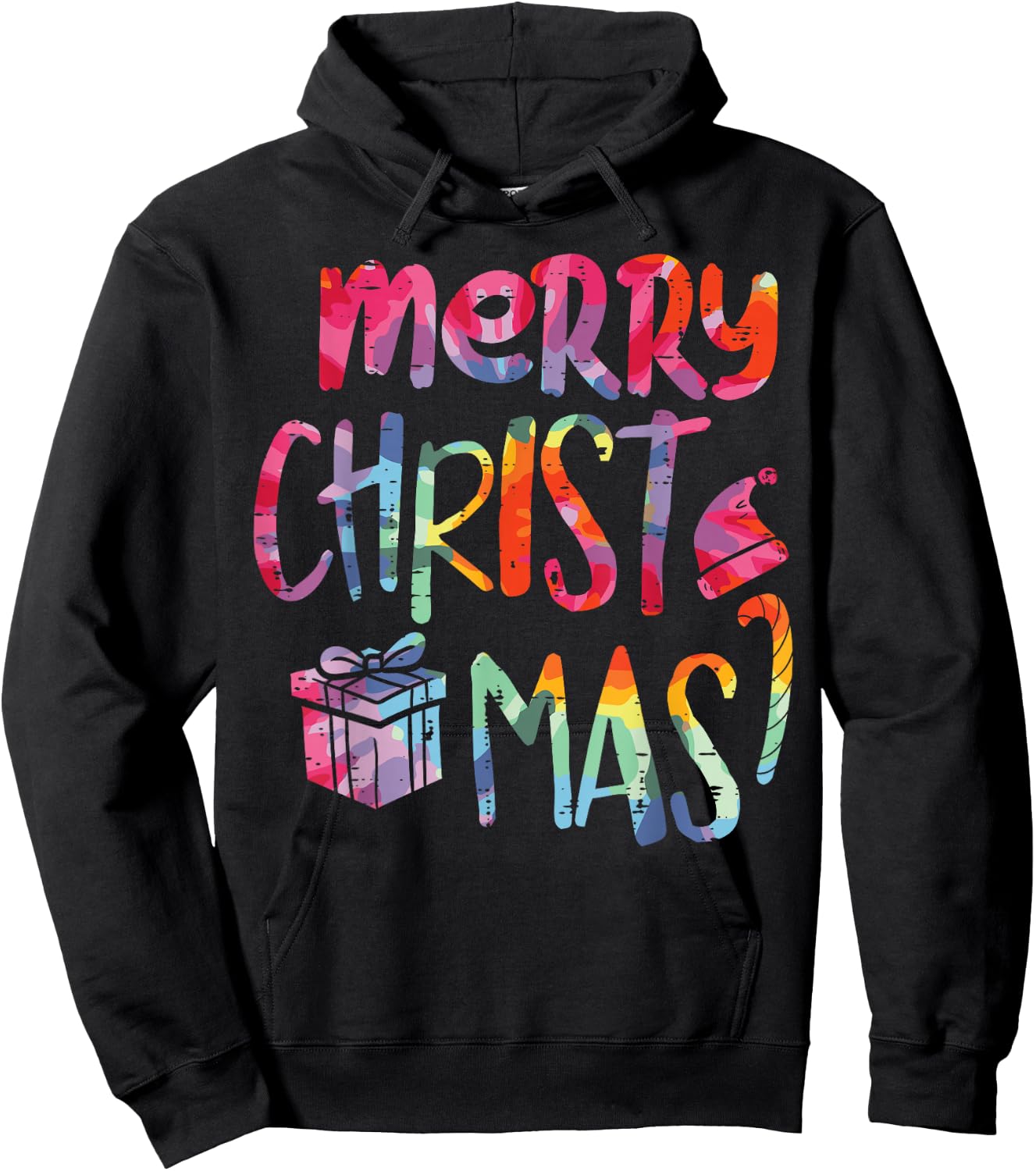 Merry Christmas Tie-Dye Xmas Holiday Men Women Kids Girl Boy Hoodie - Hoodie | Black