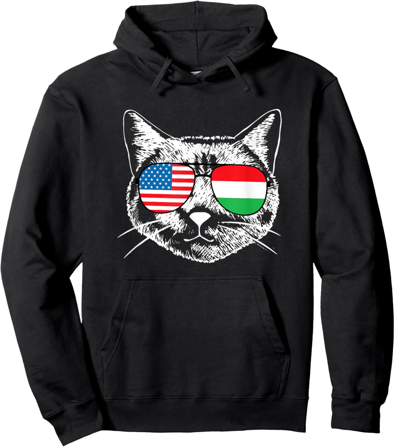Half American And Hungarian Hungary Usa Flag Funny Cat Lover Hoodie - Hoodie | Black