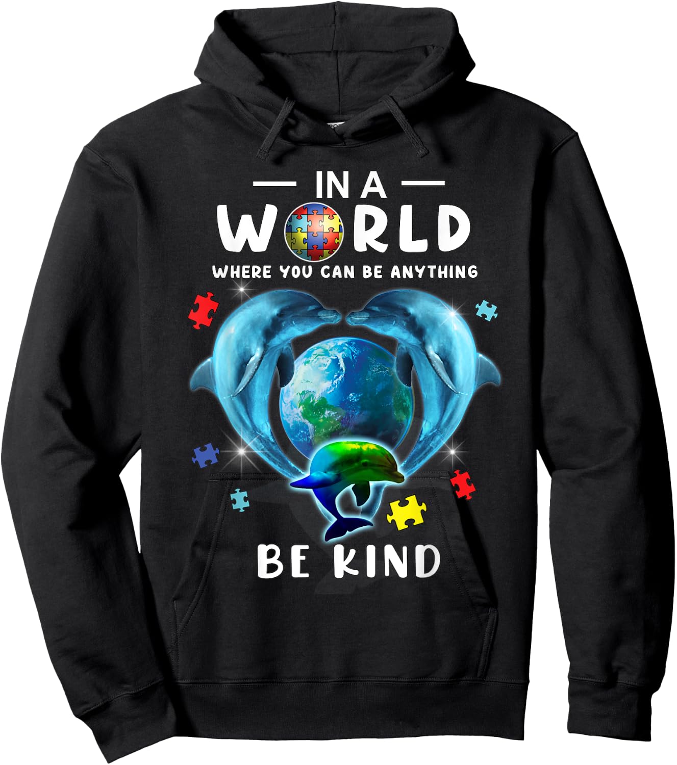 Be Kind Dolphin Autism Awareness Back To School Teacher Gift Men Women Kids Hoodie - Hoodie | Black