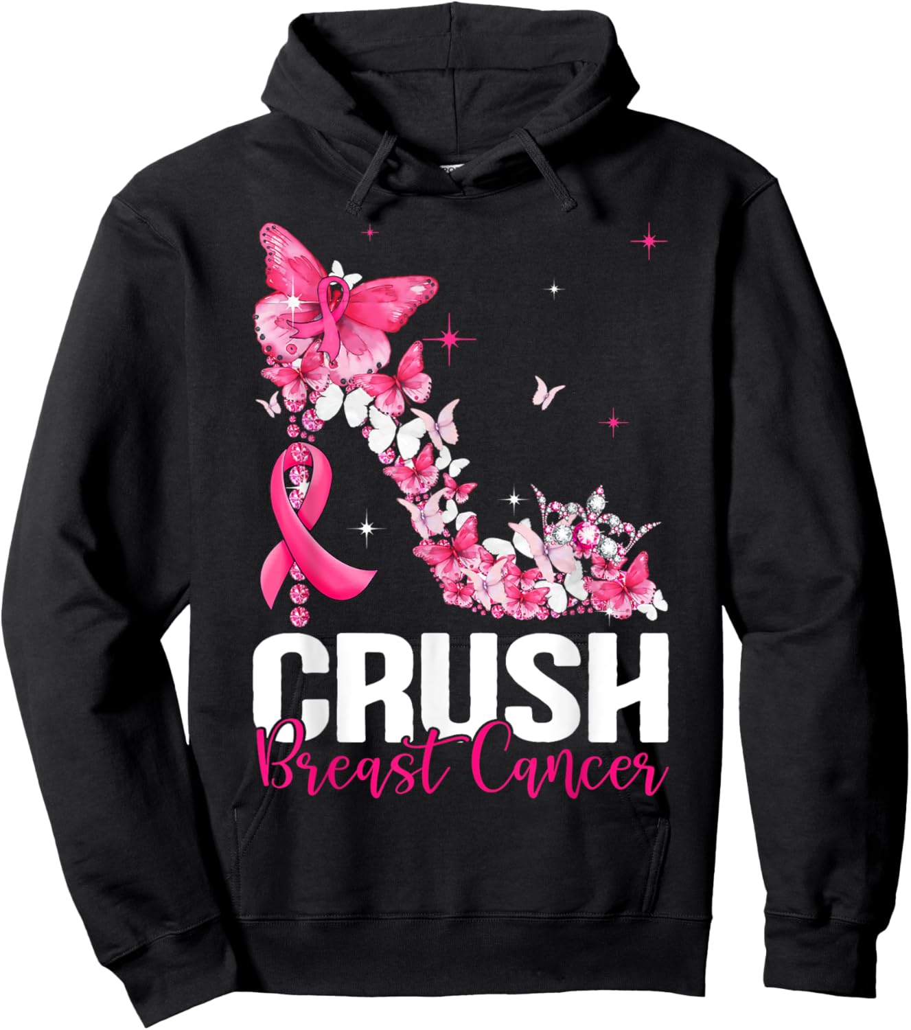 Crush Breast Cancer Awareness Bling Pink Ribbon Hoodie - Hoodie | Black