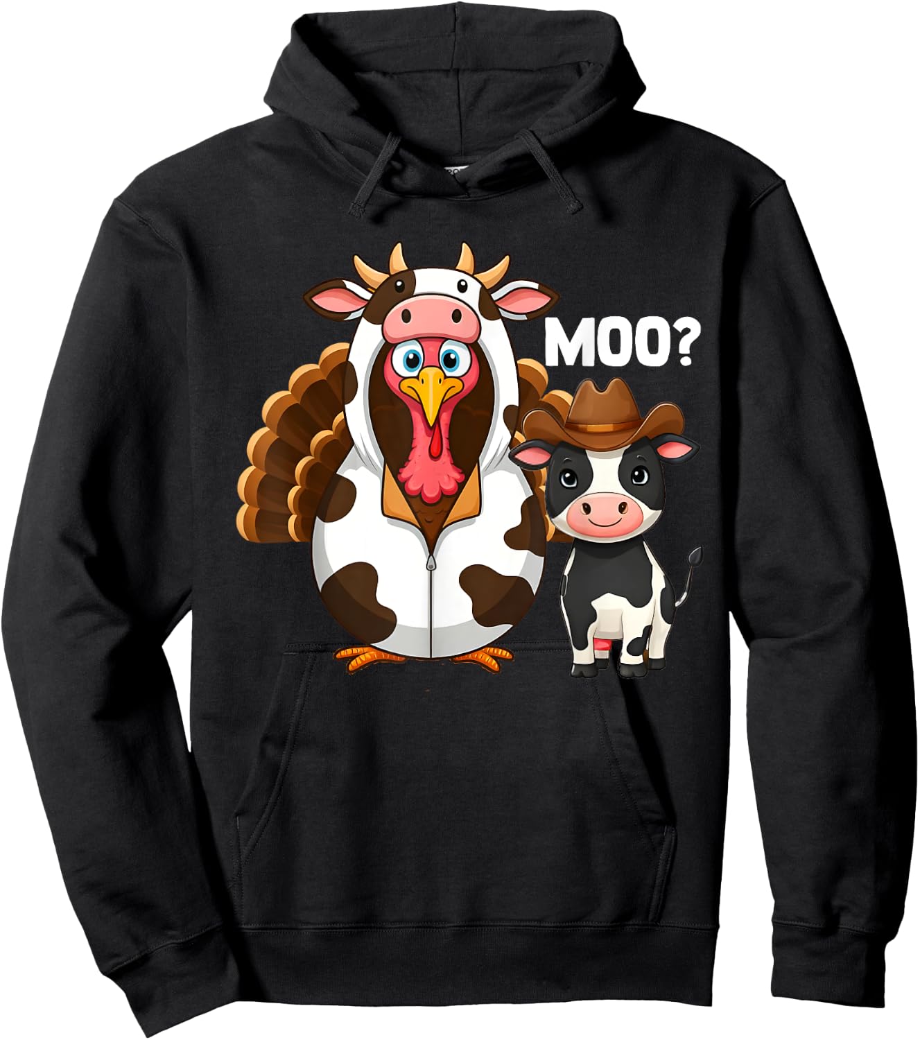 Thanksgiving Turkey Moo Cow Moo Hoodie - Hoodie | Black