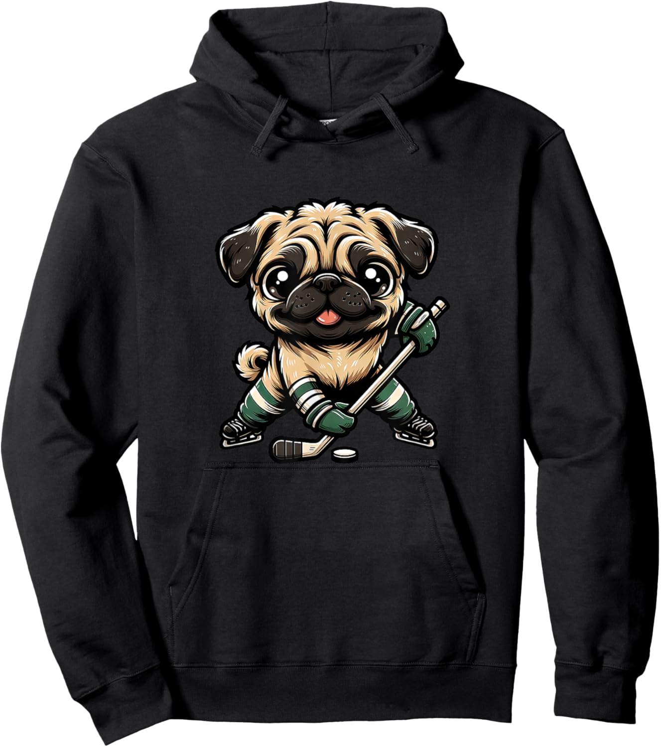 Cute Pug Playing Ice Hockey Dog Design Hoodie - Hoodie | Black