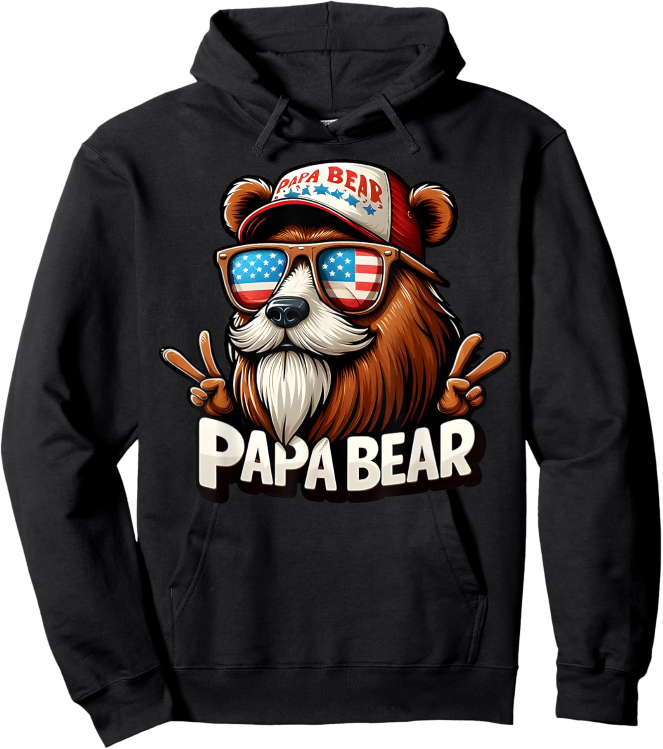 Papa Bear Shirt Fathers Day Gift US American Flag Best Dad Hoodie - Hoodie | Black