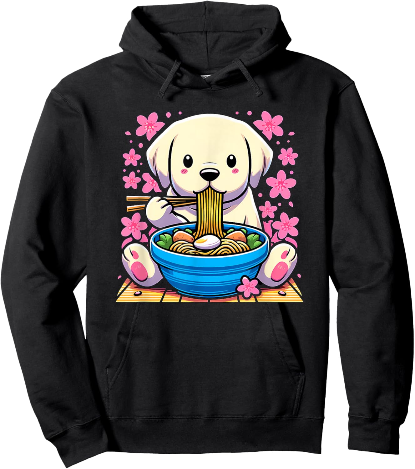 Kawaii Labrador Retriever dog Eating Ramen Hoodie - Hoodie | Black