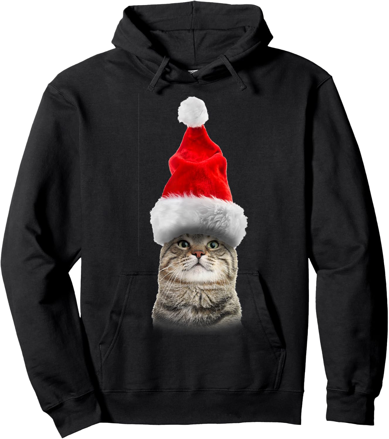 Christmas Tabby Cat in Santa Hat Meowy Christmas Fun T shirt Women Kids Hoodie - Hoodie | Black