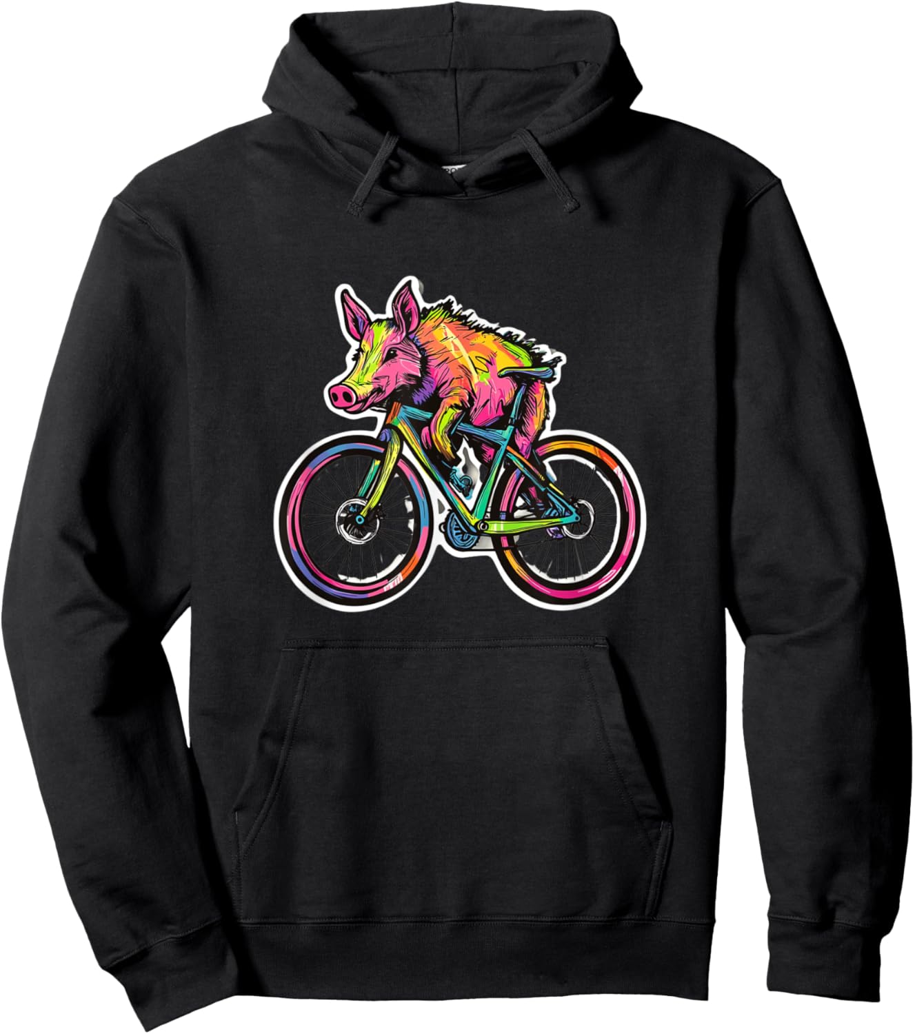 Rainbow Cyclist - Funny Pig Boar Riding Bike , Black, S Hoodie - Hoodie | Black
