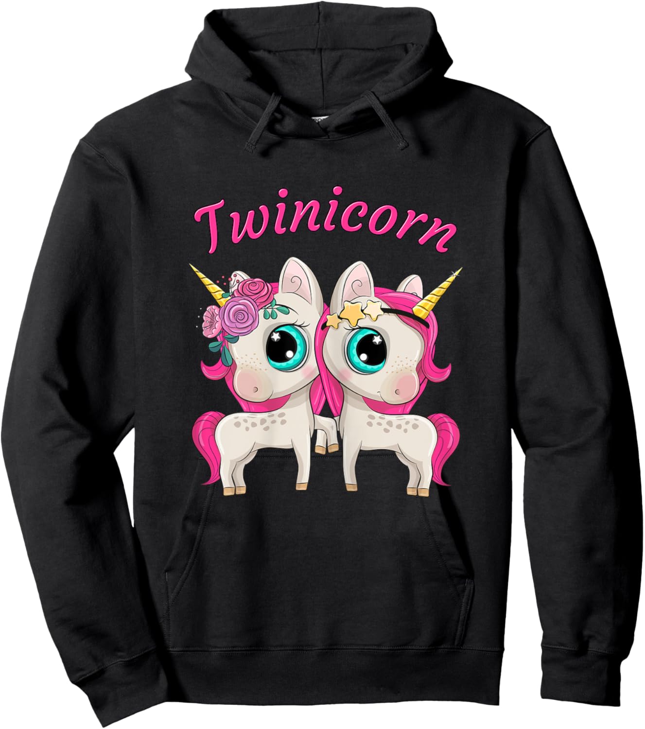 Twin Girls Twinicorn Women & Kids Sisters Cartoon Unicorns Hoodie - Hoodie | Black