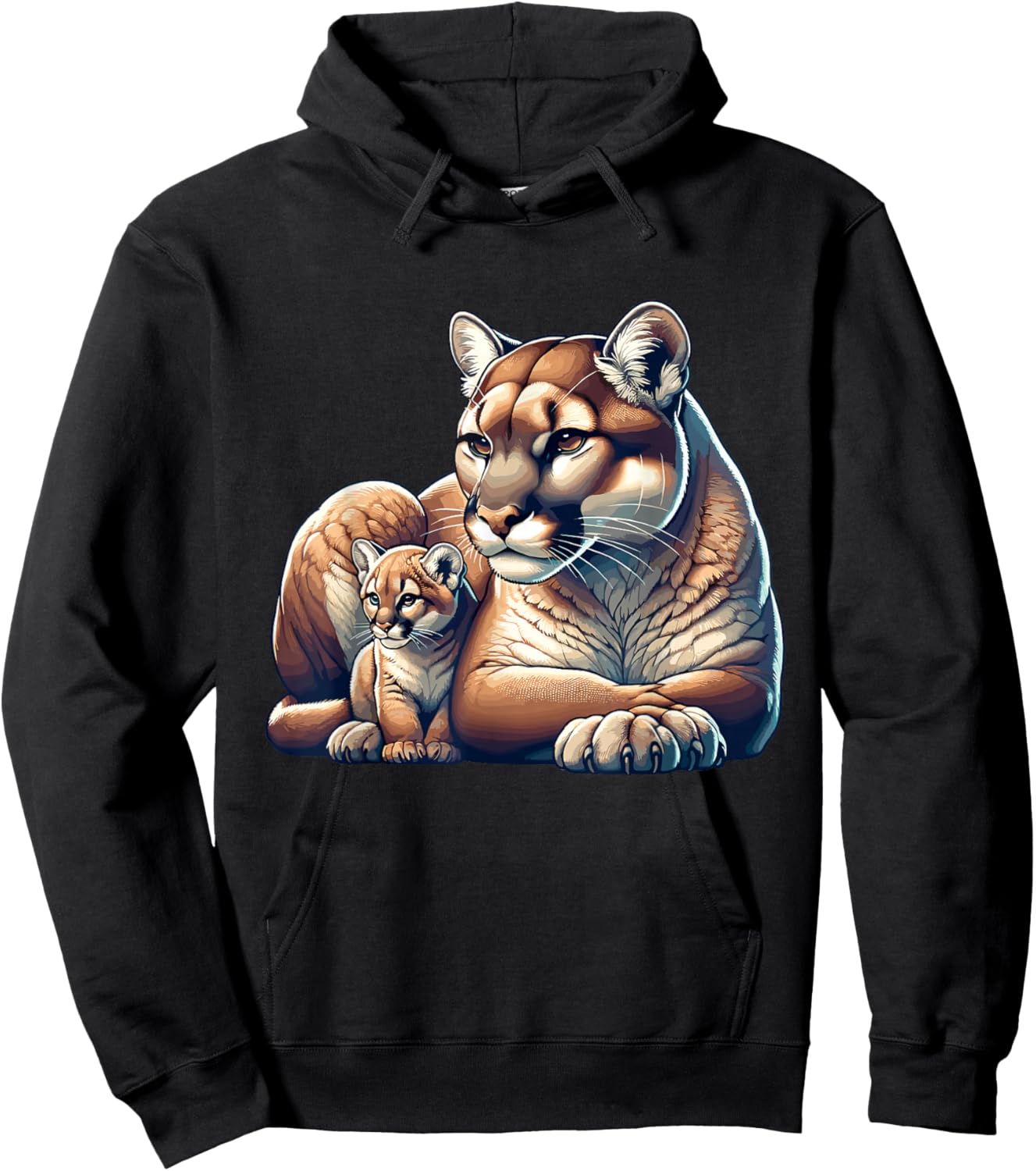 Mountain Lion Cougar Mom Baby Kitten Hoodie - Hoodie | Black