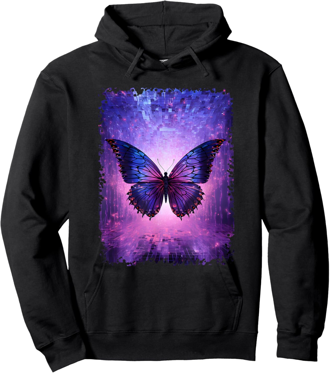 Butterfly Lover Insect Men Women Purple Glitch Butterfly Art Hoodie - Hoodie | Black
