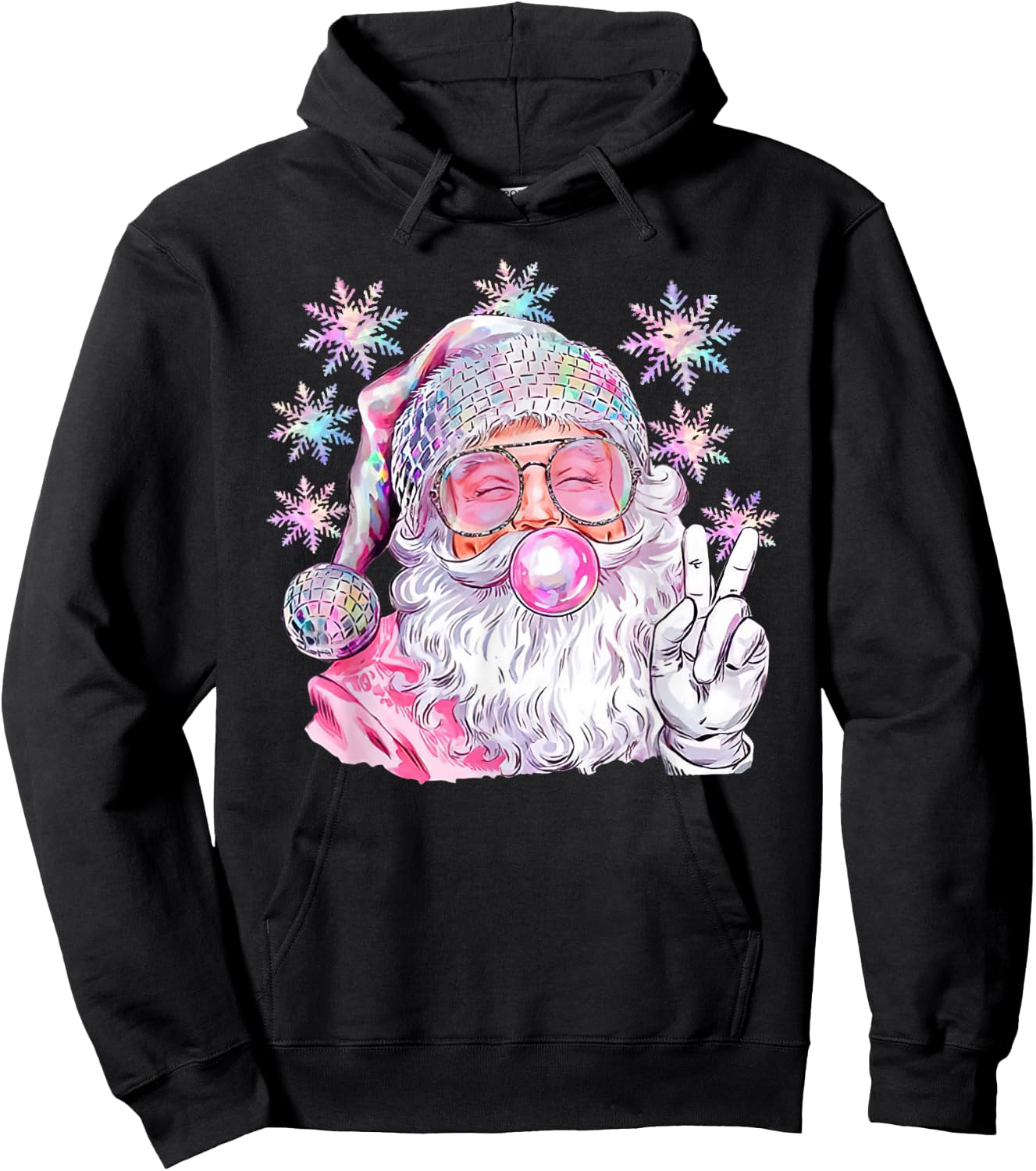 Vintage Retro Santa Christmas Pink Sunglasses Bubble Gum Hoodie - Hoodie | Black