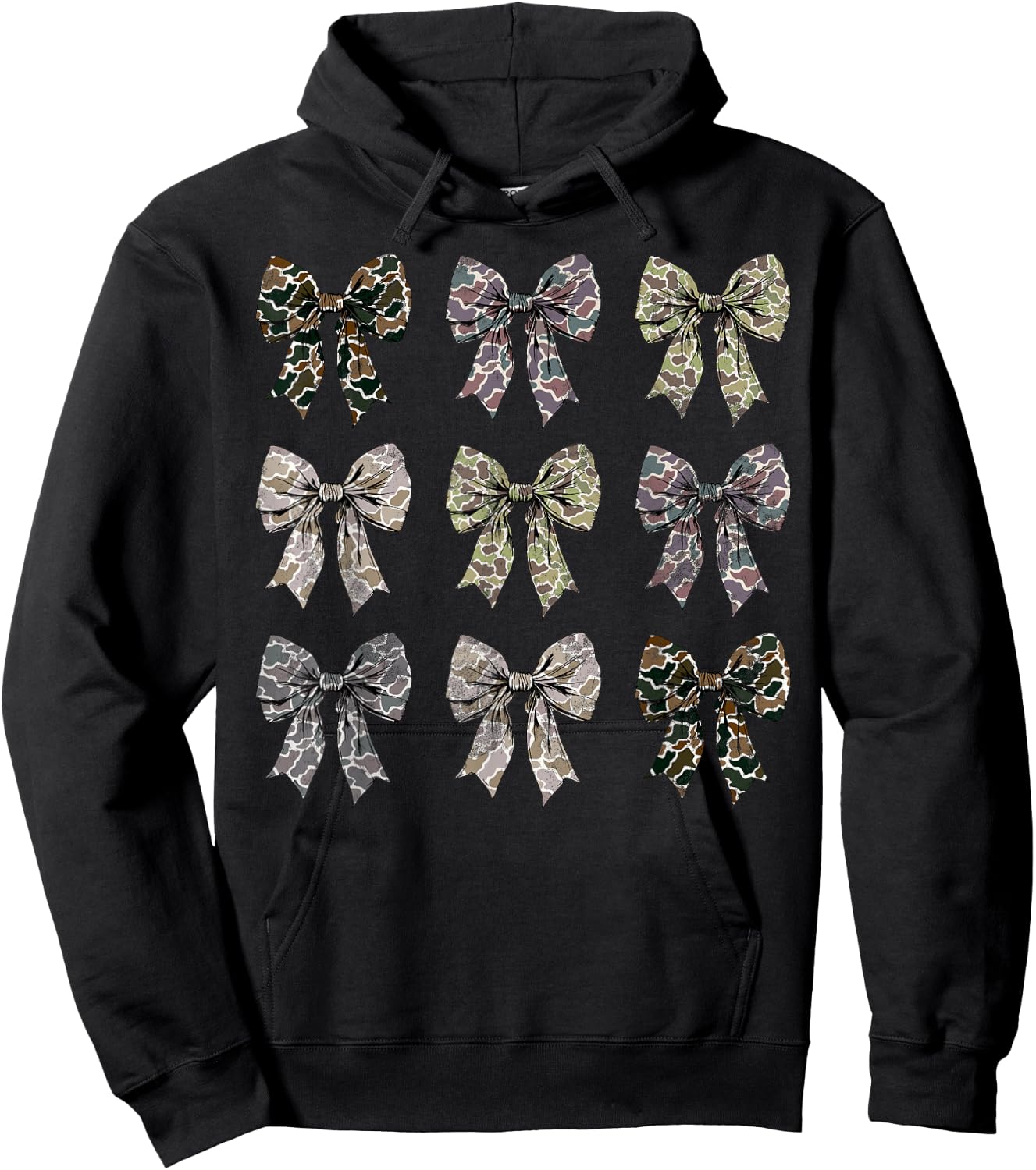 Camo Coquette Bow Duck Hunting Camouflage Girls Women Hoodie - Hoodie | Black