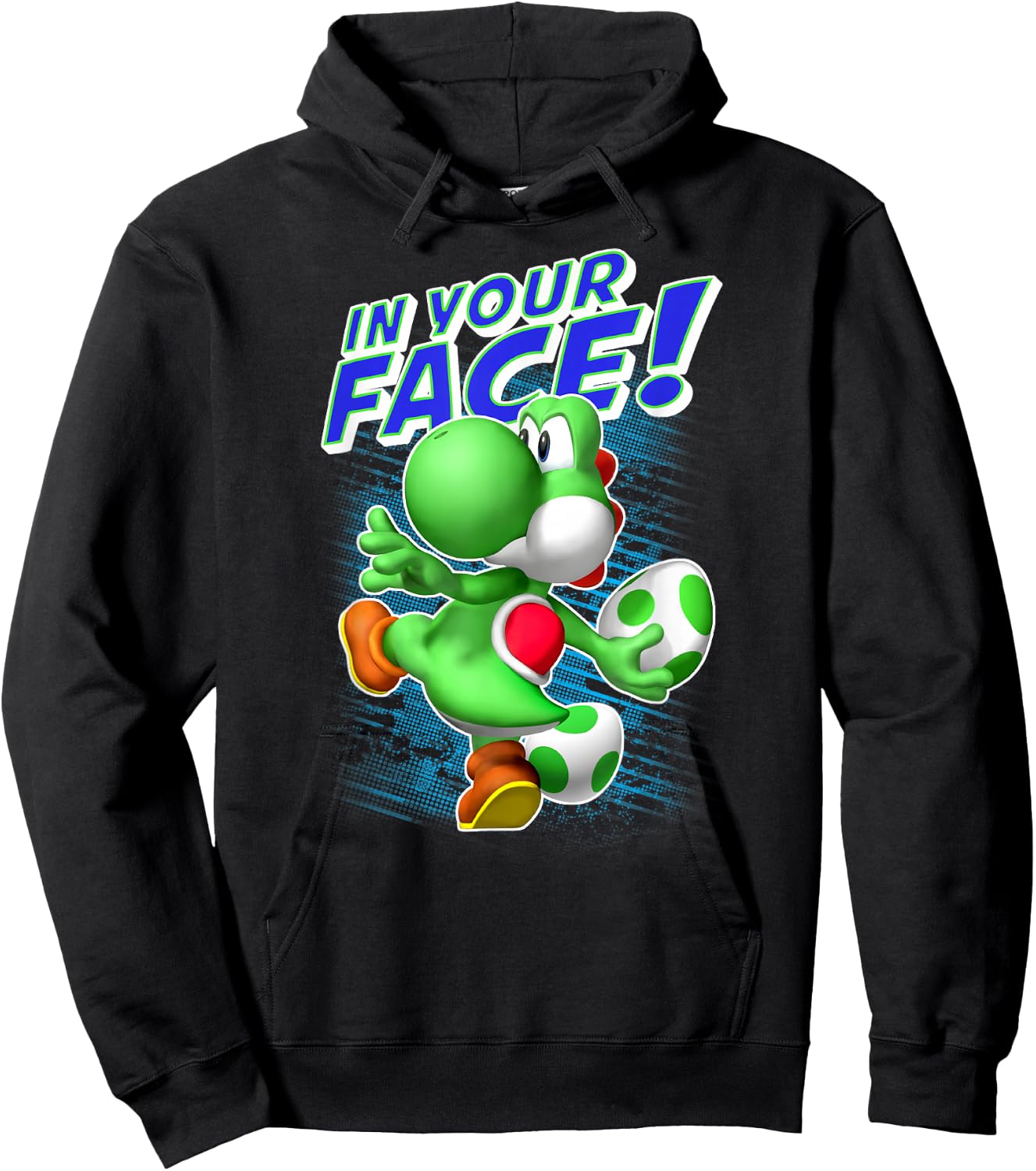 Super Mario Yoshi in Your Face Egg Throw Portrait Hoodie - Hoodie | Black