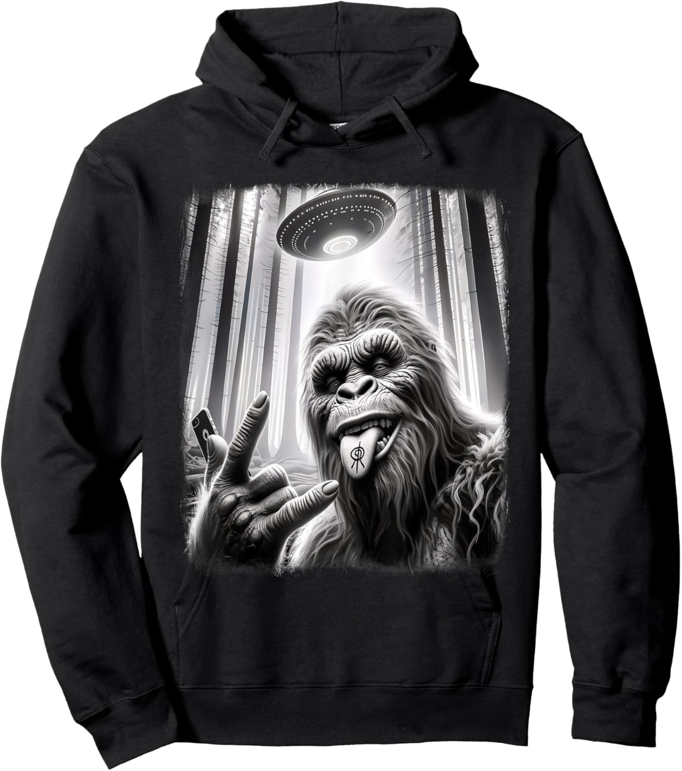 Sasquatch Selfie Big Foot Rock On UFO Alien Funny 0HJXK2 Hoodie - Hoodie | Black
