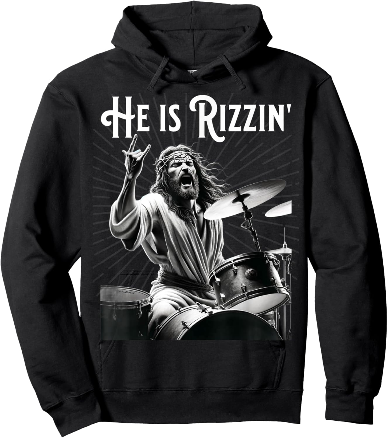 Funny Rizz He is Rizzin Jesus Drumming Hoodie - Hoodie | Black