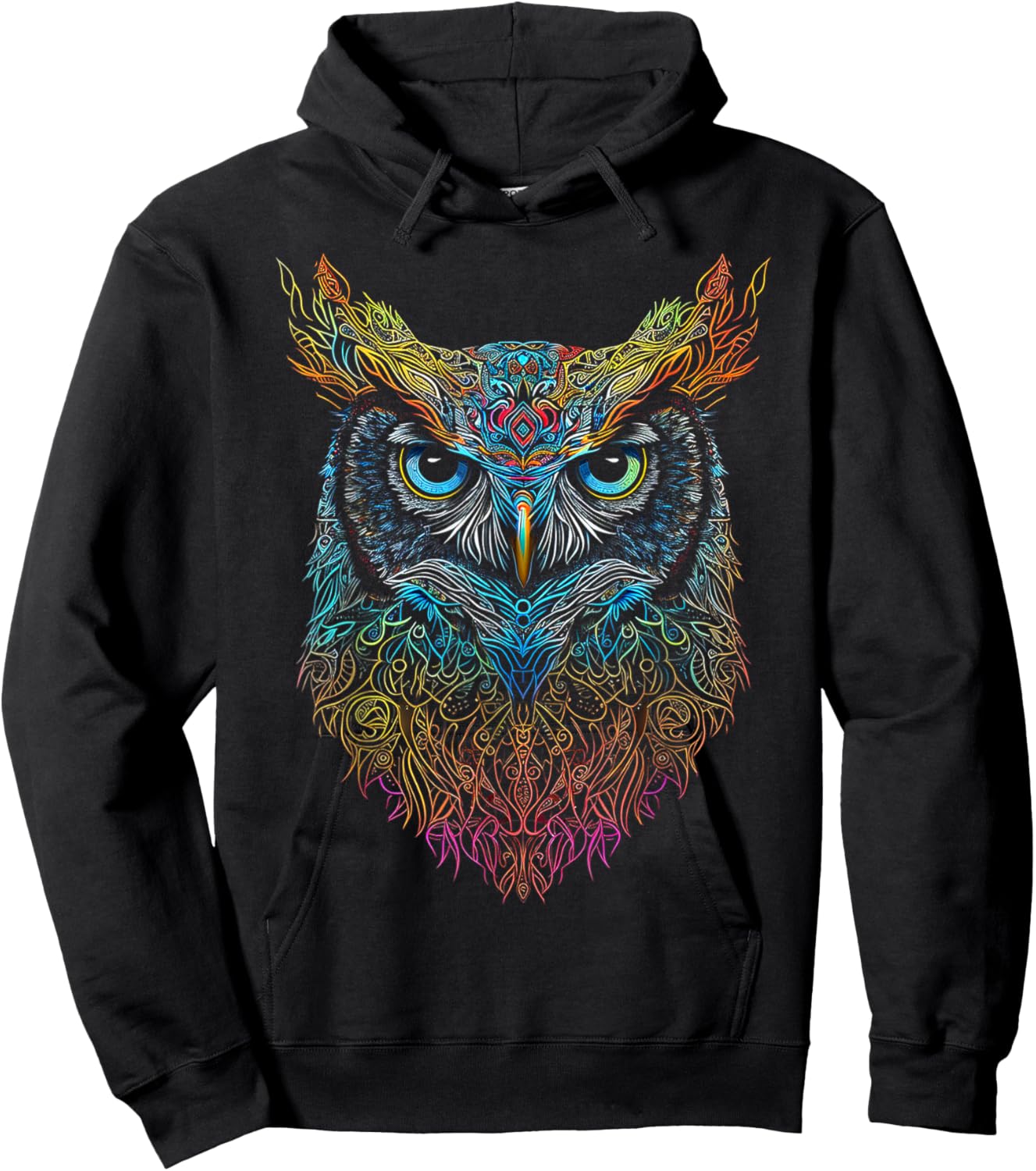 Owl Colorful Mandala Graphic Animal Art Bird Owl Hoodie - Hoodie | Black
