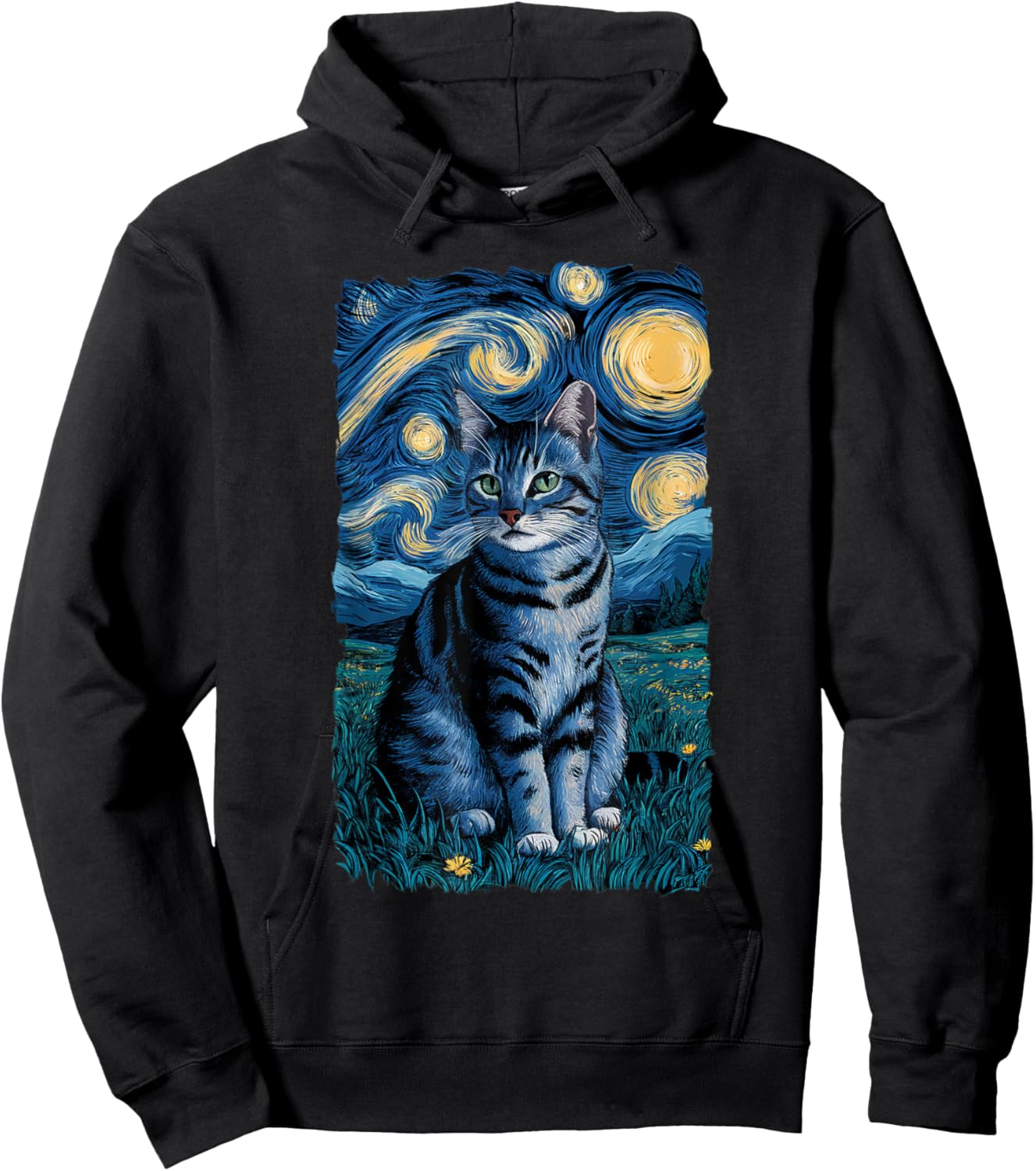 Van Gogh Cat Gifts Tabby Cat Owners Cat Lady Black Men Cat Hoodie - Hoodie | Black