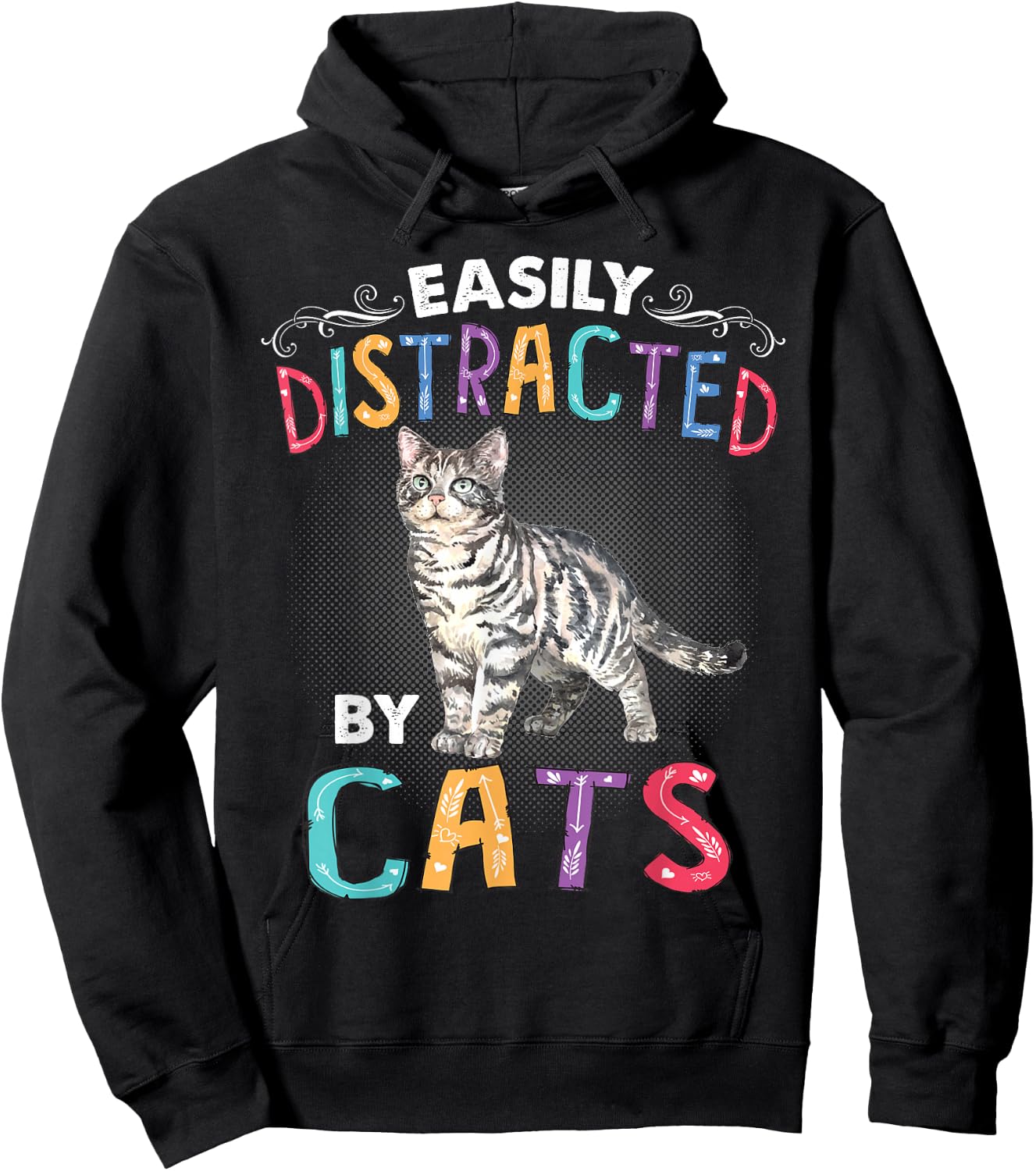 Easily Distracted By Cats Funny Cat Hoodie - Hoodie | Black